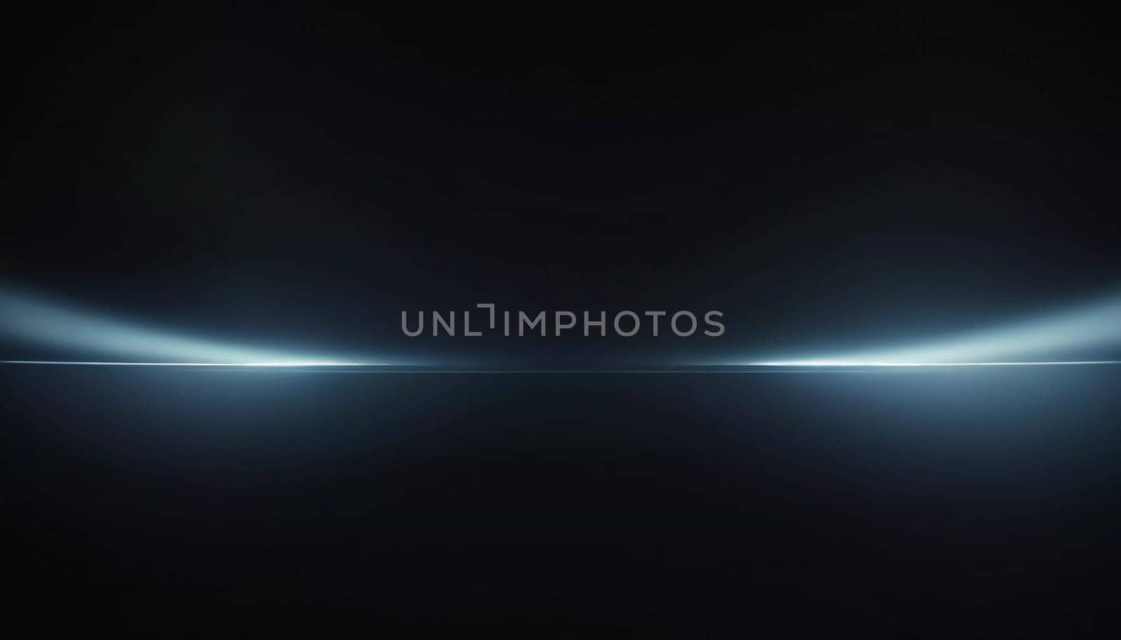 Smooth black backdrop accentuated by soft blue anamorphic bokeh effects. Gentle light waves flow across the surface, creating an ethereal atmosphere. Generative AI.