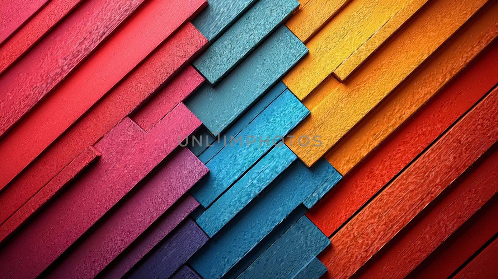 A dynamic and eye-catching image featuring bold diagonal stripes in a range of bright, vivid colors. The seamless blend of hues creates a visually engaging pattern, perfect for use in modern designs, backgrounds, or graphic projects that require a vibrant, energetic touch.