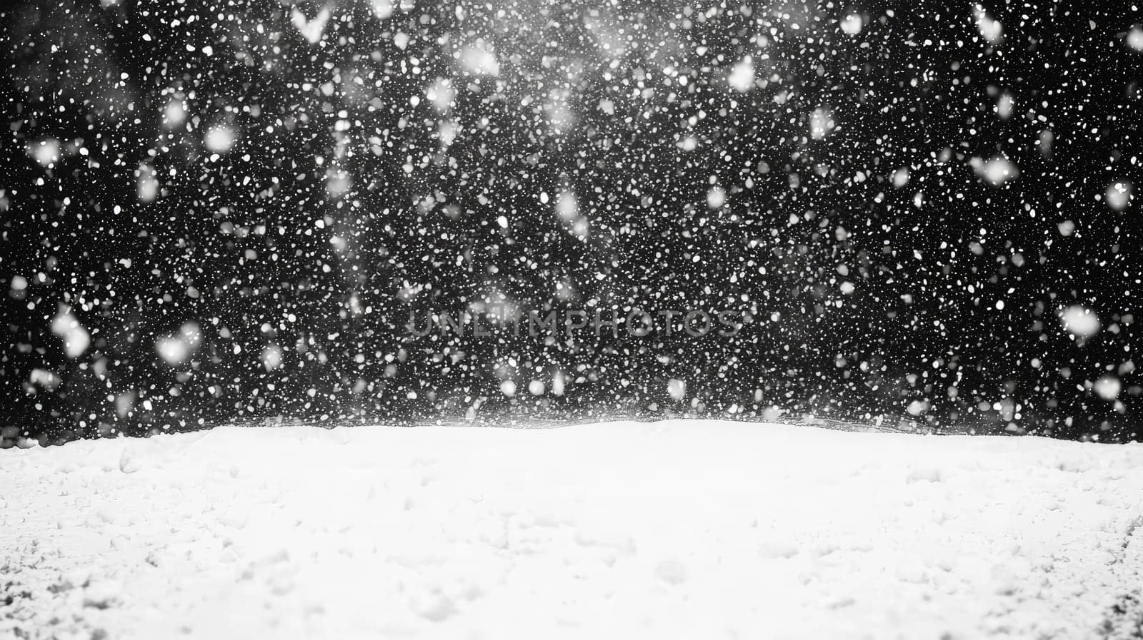 dramatic snowstorm overlay effect on a black background, showcasing swirling snowflakes and gusts of wind. This visual effect creates a cold, wintry atmosphere, perfect for enhancing images with a frosty, stormy feel. The stark contrast between the white snow and black backdrop adds intensity and depth to the scene.
