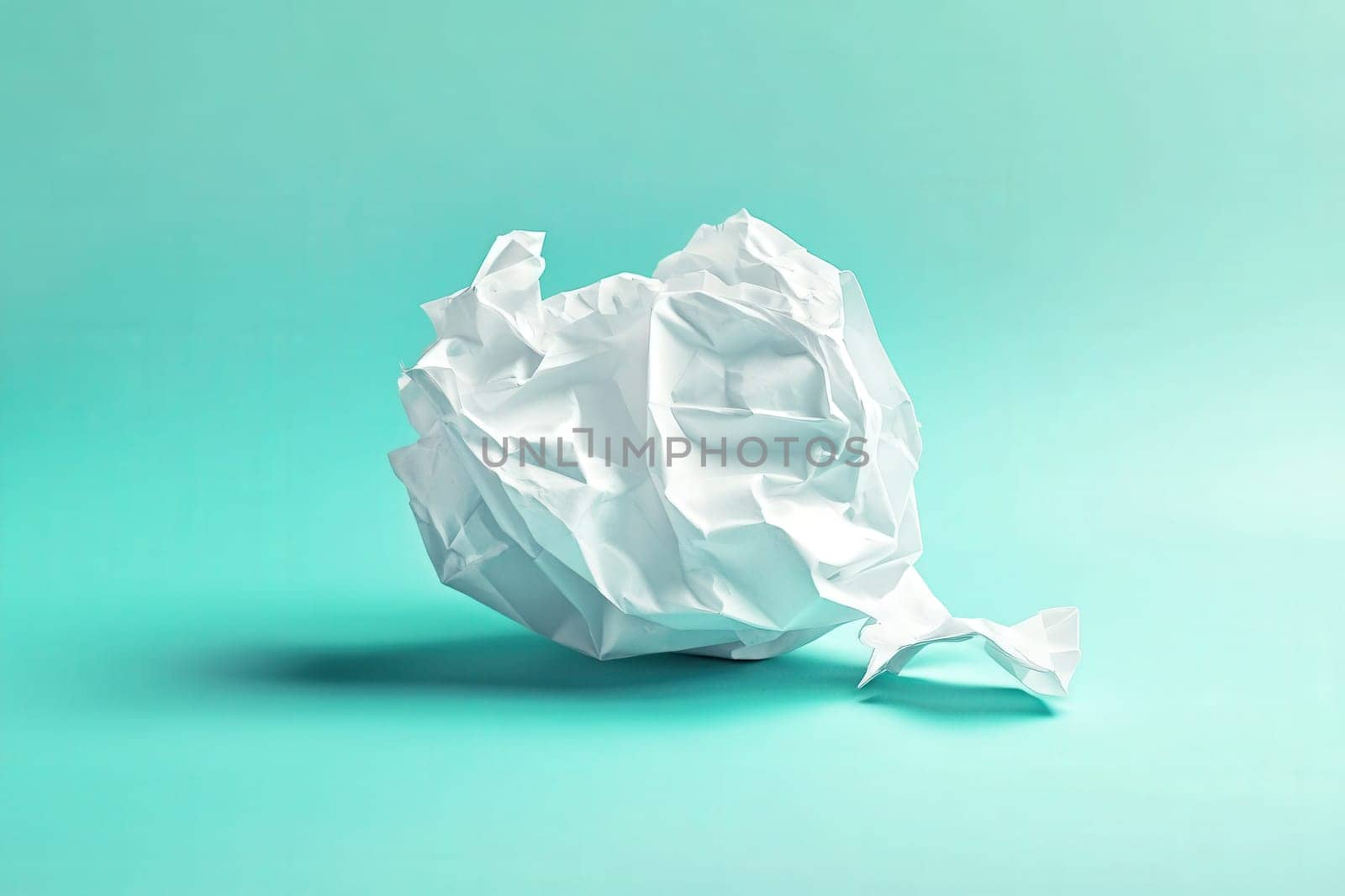 A crumpled piece of paper representing a loan offer rests on a smooth turquoise surface, showcasing a simple and modern aesthetic that emphasizes its minimalist appearance.