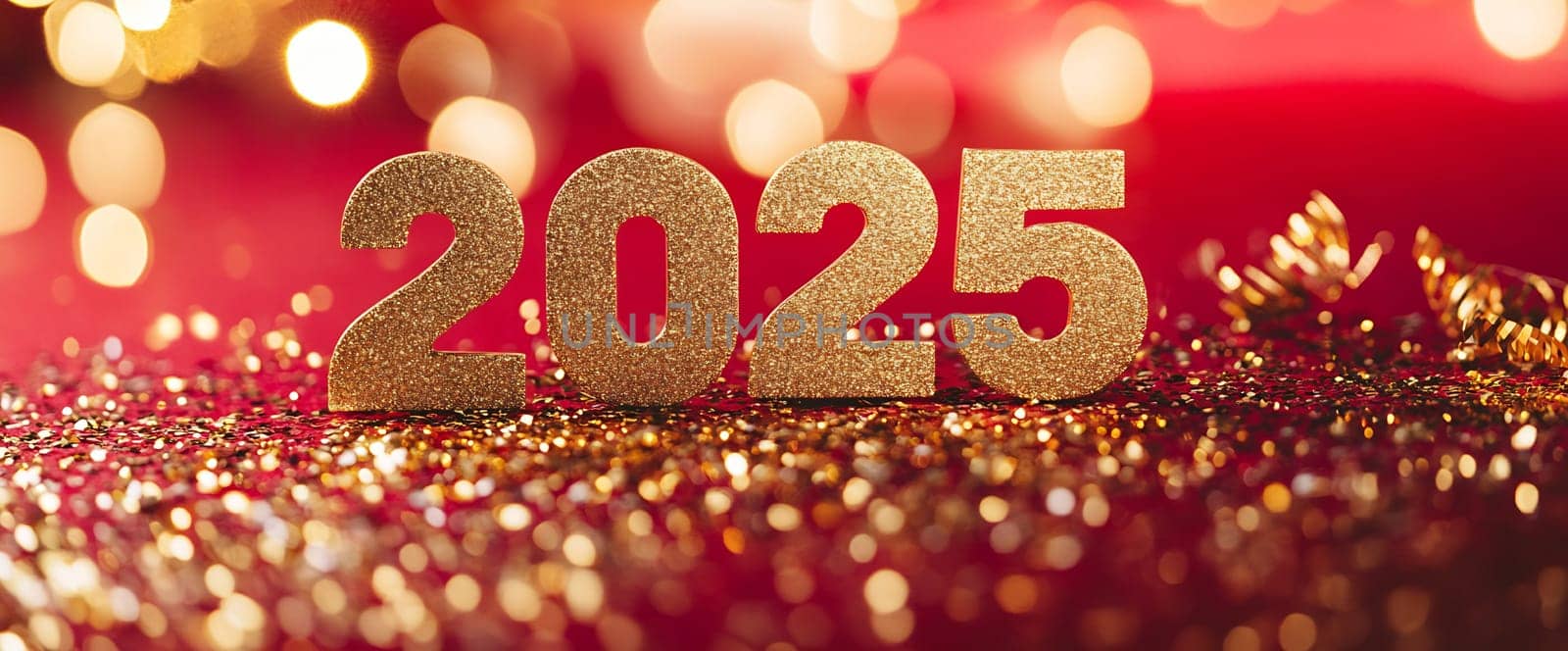 The golden numbers for 2025 shine amidst festive decorations, embodying the spirit of the upcoming New Year celebration.
