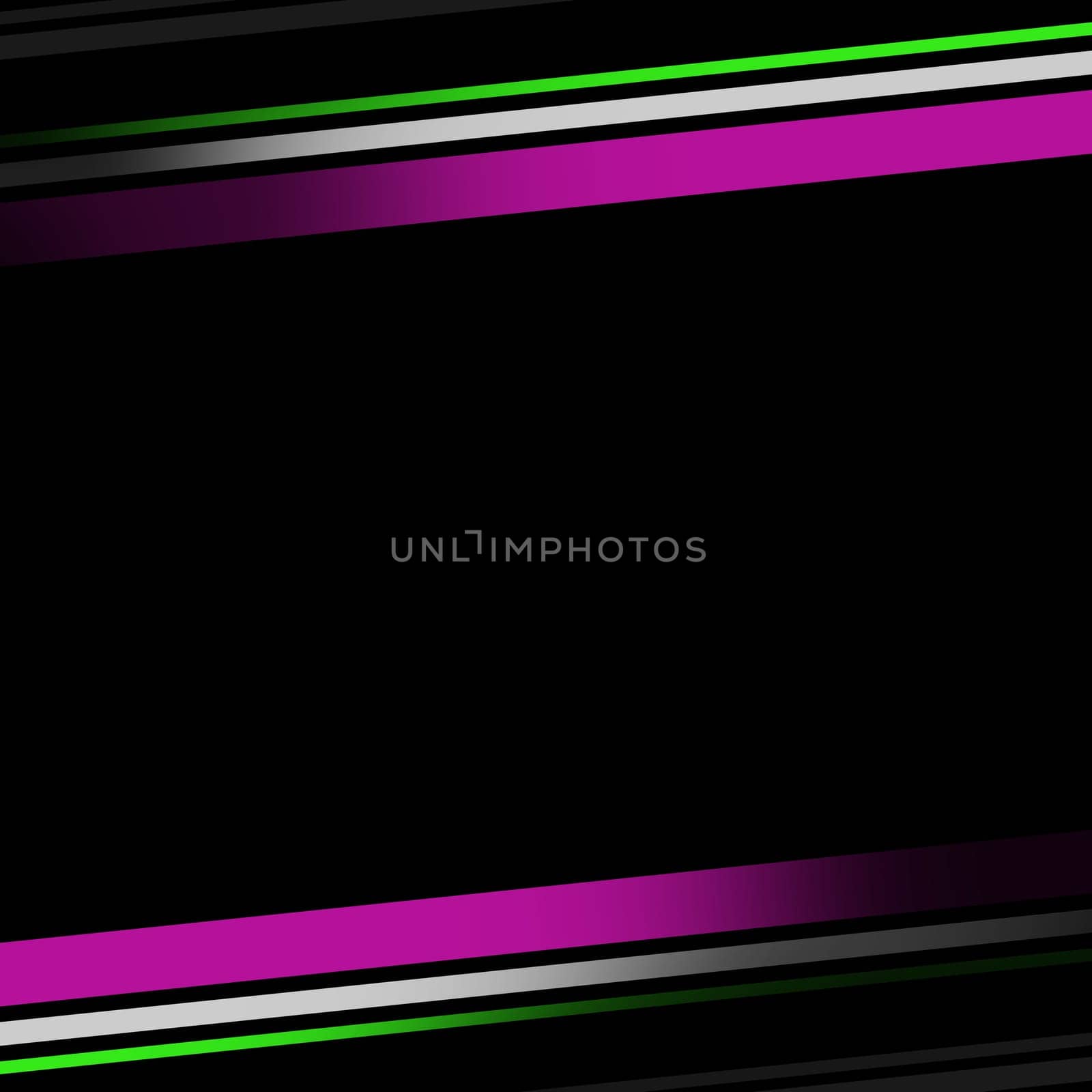 Green, gray and pink color ribbons run across a black background, forming a frame with copy space in the middle. Background color for graphic design, banner, poster. Color Trend spring - summer 2025