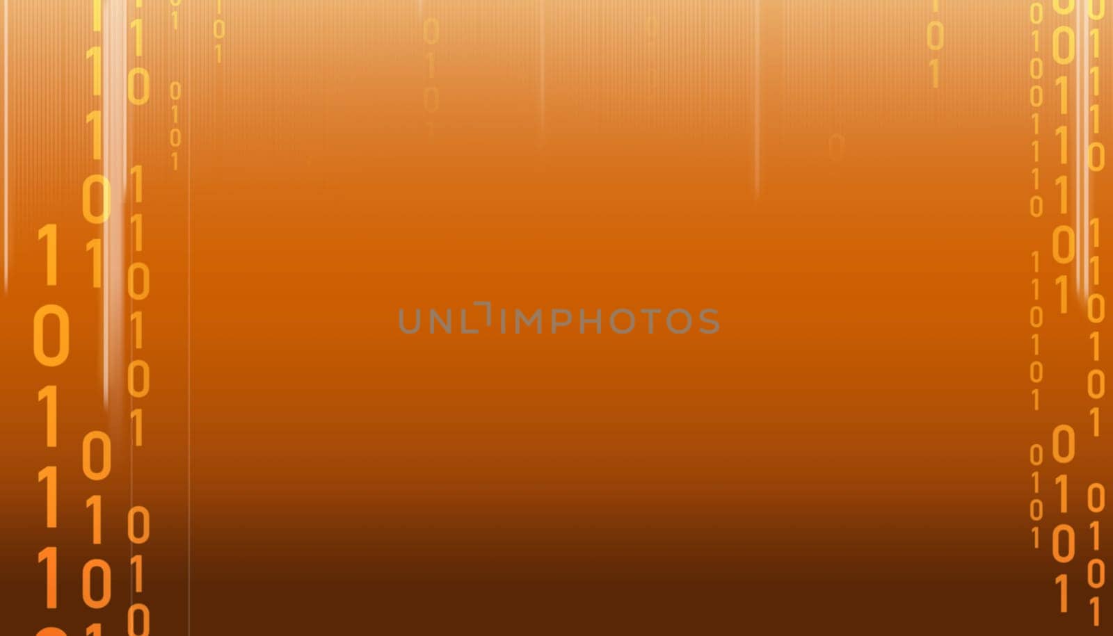 Yellow binary numbers 0101 code on gradient orange background. Data Stream for infosec and cryptography