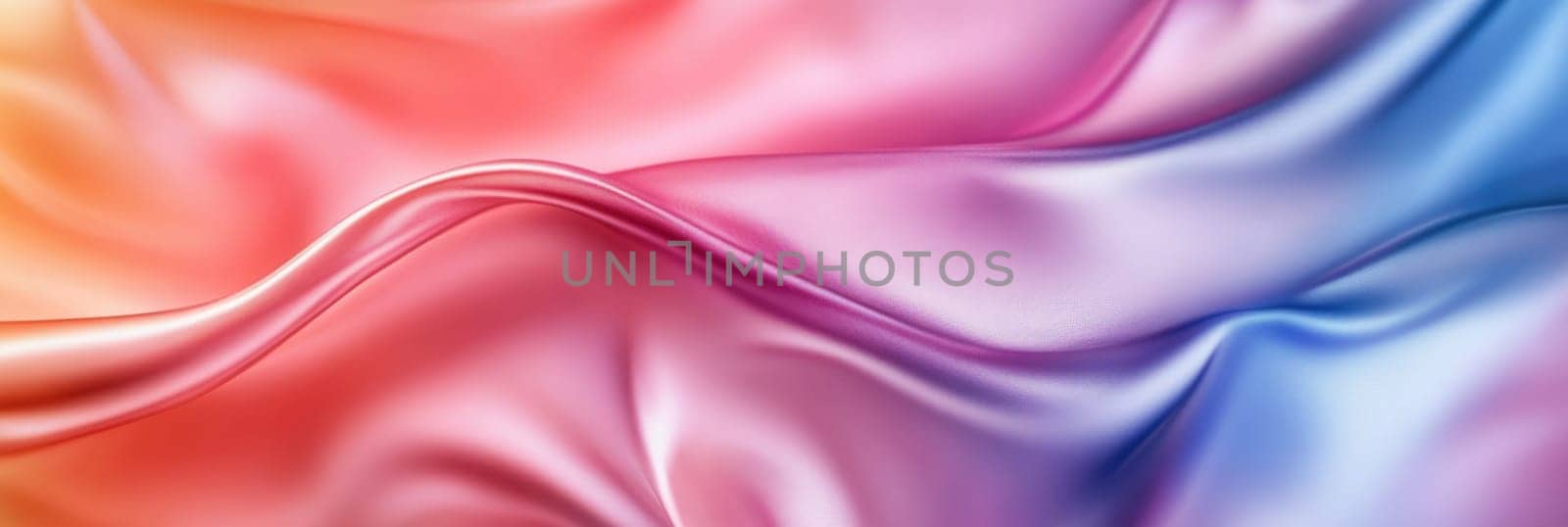 Soft satin fabric waves colourful background design. Texture with smooth flowing patterns and light shiny effect.