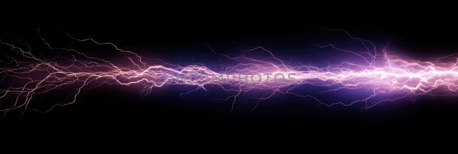 Purple and white lightning bolt with branching fingers on black background.