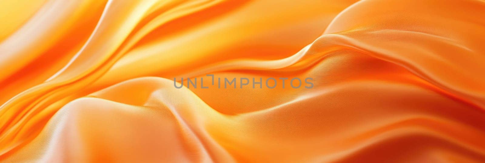 Orange soft satin fabric waves background design. Texture with smooth flowing patterns and light shiny effect.