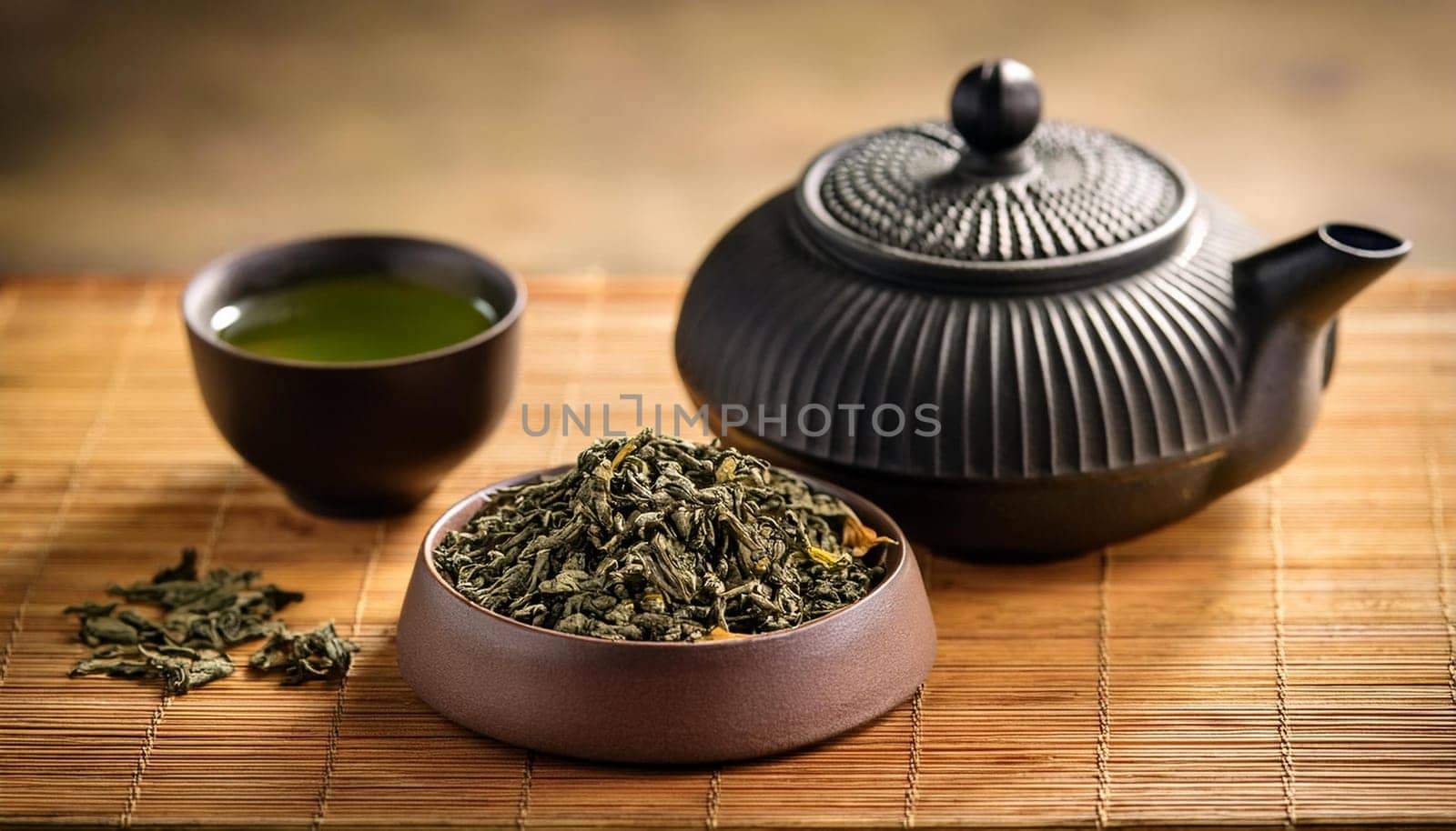 english tea cup and teapot, AI generated image