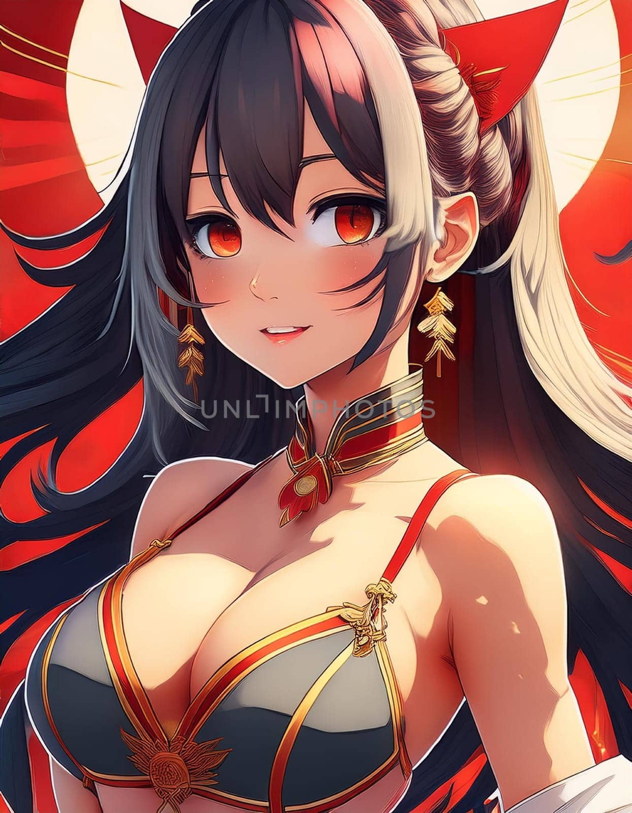 gorgeous young japanese manga woman illustration, AI generated image
