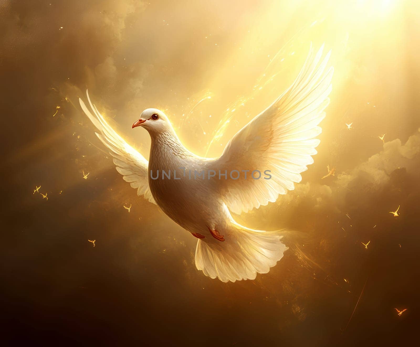 Graphic and biblical representation of the Holy Spirit in the form of a dove. AI generativ.