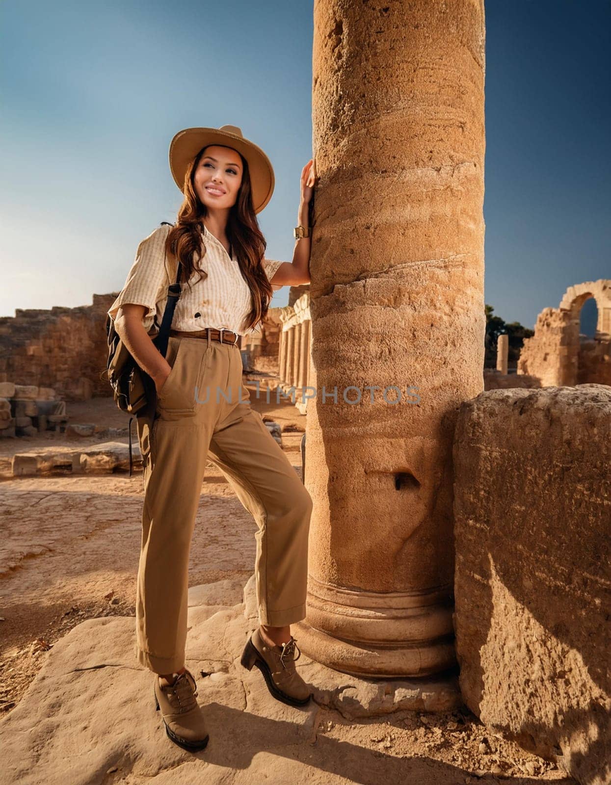 pretty young female archeologist woman, AI generated image