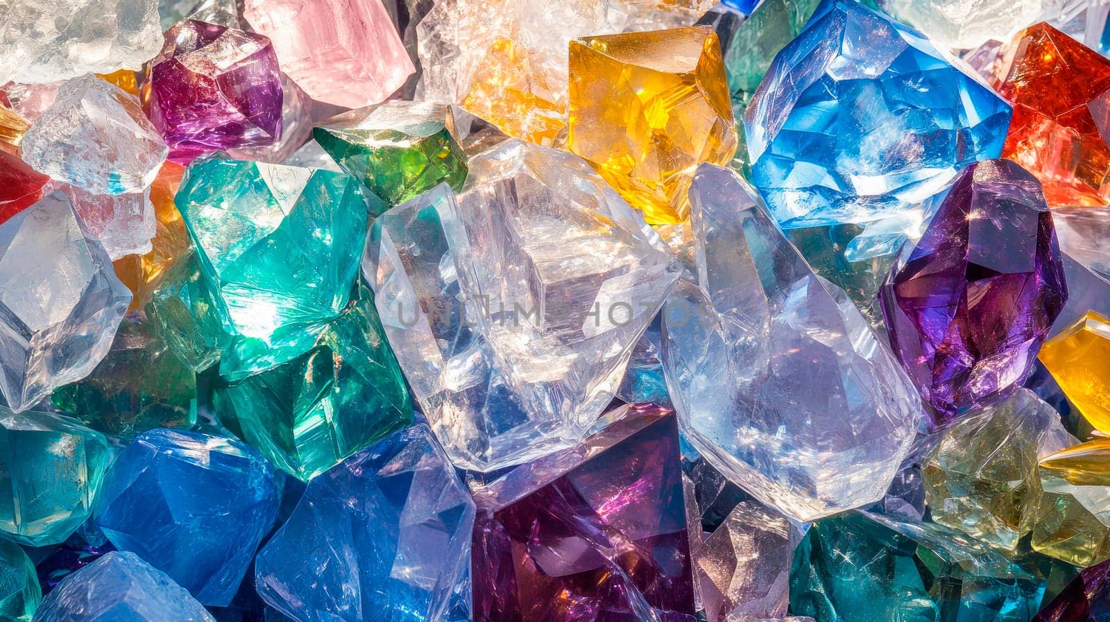 A pile of glass crystals in various size and color. AI generated