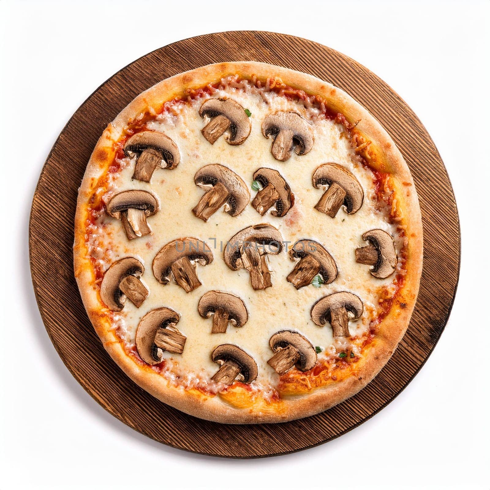 mushrooms pizza flat top view cut out, AI generated image
