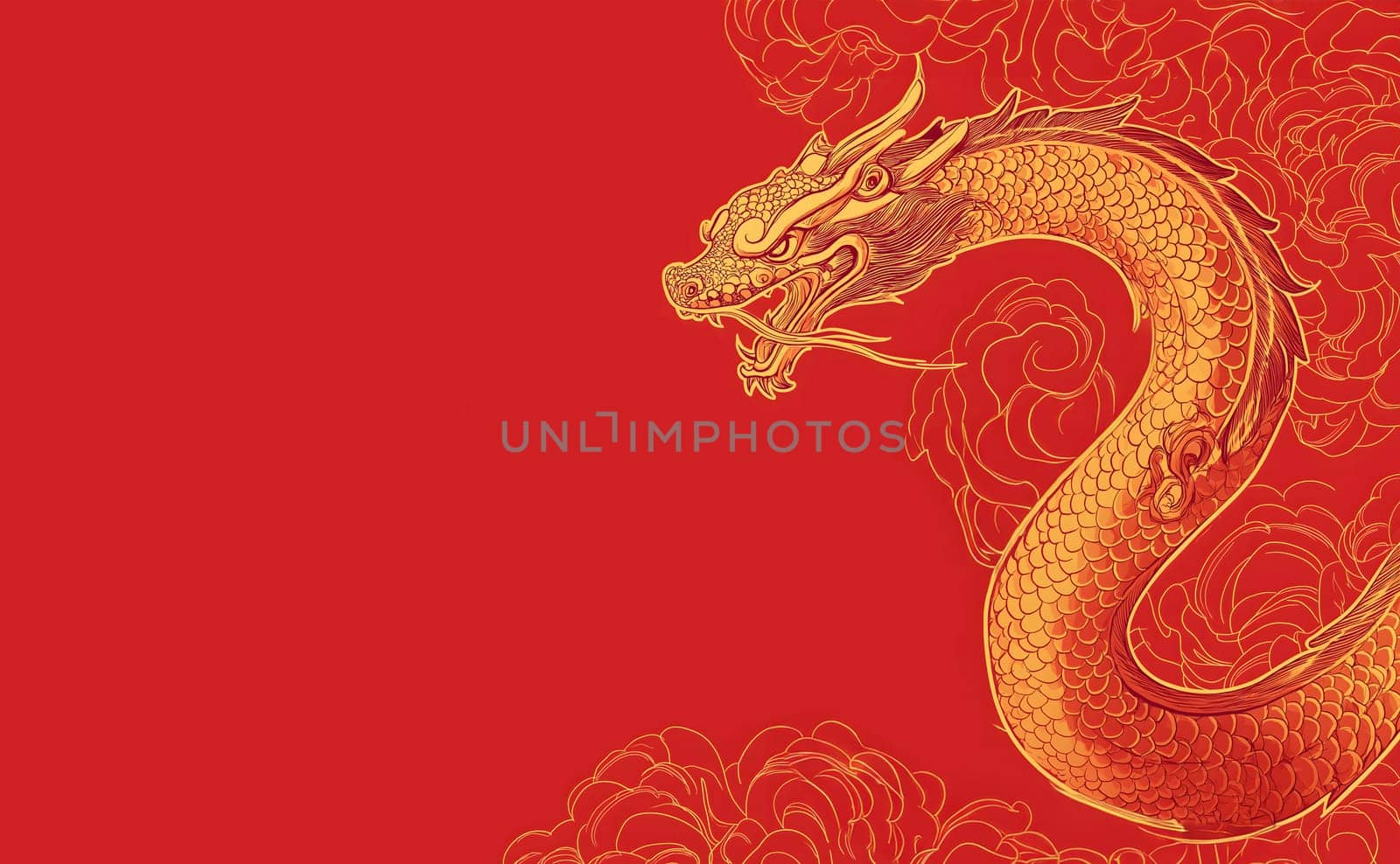 Chinese New Year 2025, year of the Snake, dragon symbol. Chinese zodiac. Red, yellow, golden snake and flowers. Happy New Year festival of happiness. Banner, postcard. Copy space, empty layout
