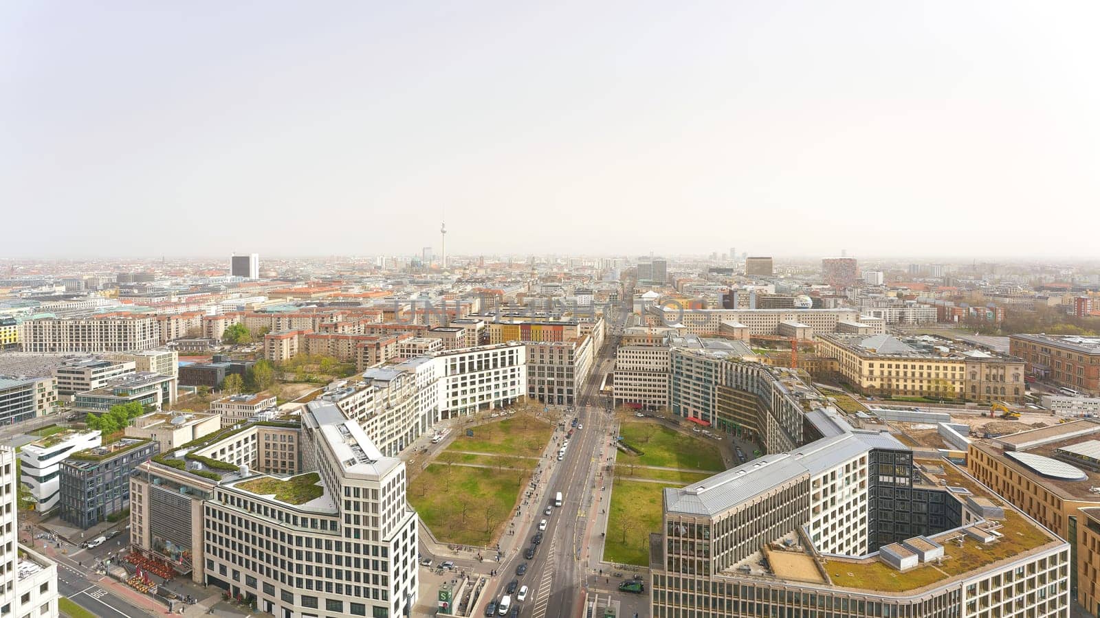 View of Leipziger Platz in Berlin from a panoramic viewpoint. The television tower on the horizon.