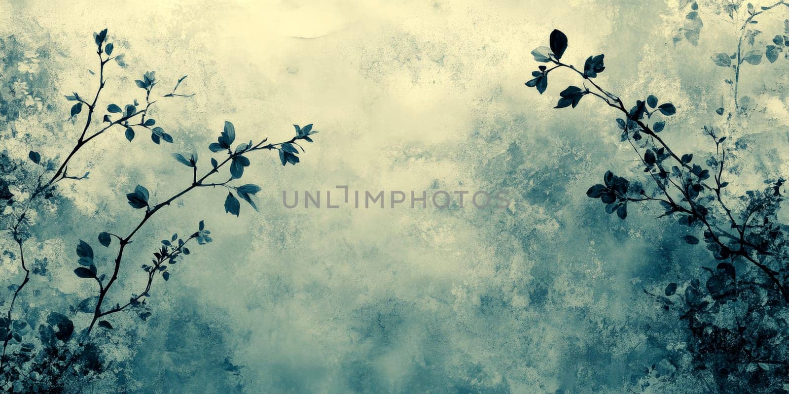 large flowers and small branches printed on top, inspired by abstract expressionist art. AI generative.