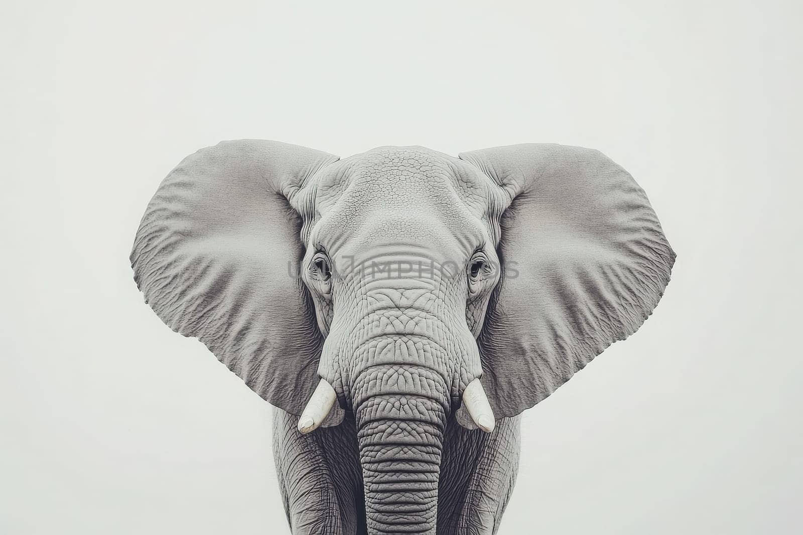A majestic elephant stands alone, showcasing its large ears and tusks, set against a light, unobtrusive background. This peaceful presence highlights the beauty of wildlife.