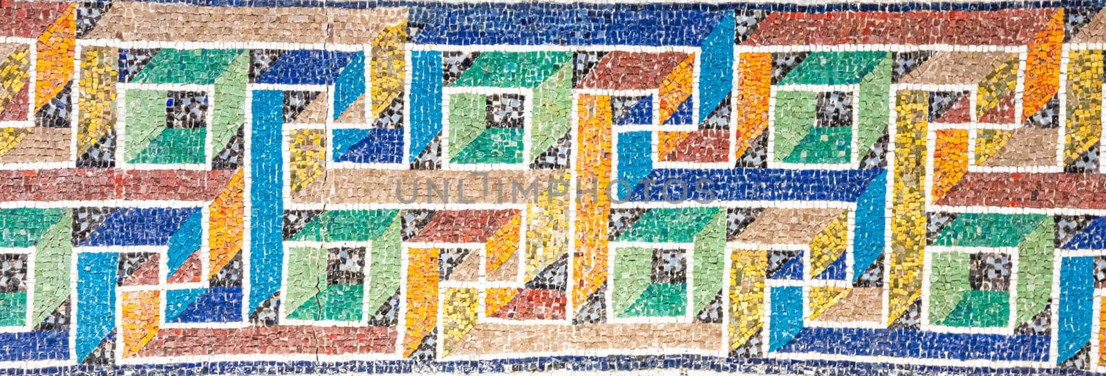 Marble mosaic decoration. Detail and colors in this photography, no people, geometric pattern