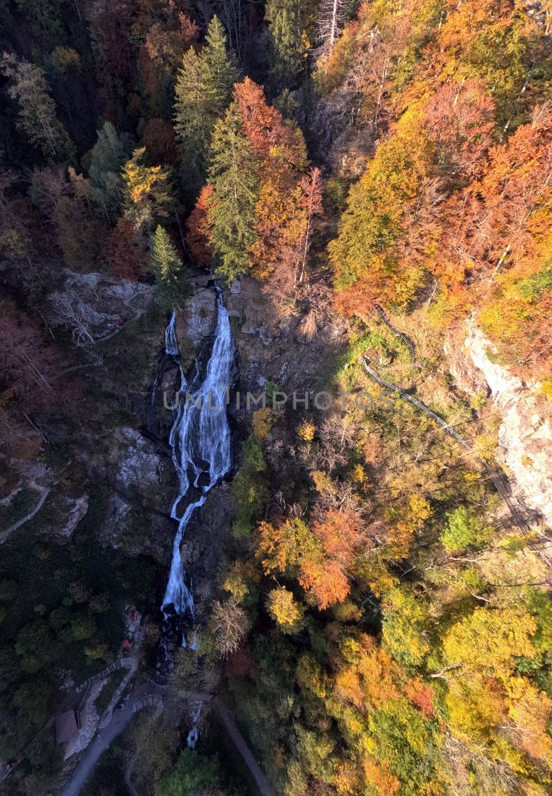 View from the suspension bridge to the Todtnau waterfall   In wonderful late summer weather,visitors were offered a magnificent view and a touch of Indian summer feeling on Sunday during an autumn walk over the 450-metre-long Blackforestline suspension bridge in Todtnau/Todtnauberg (Lörrach district),120 metres above the ground