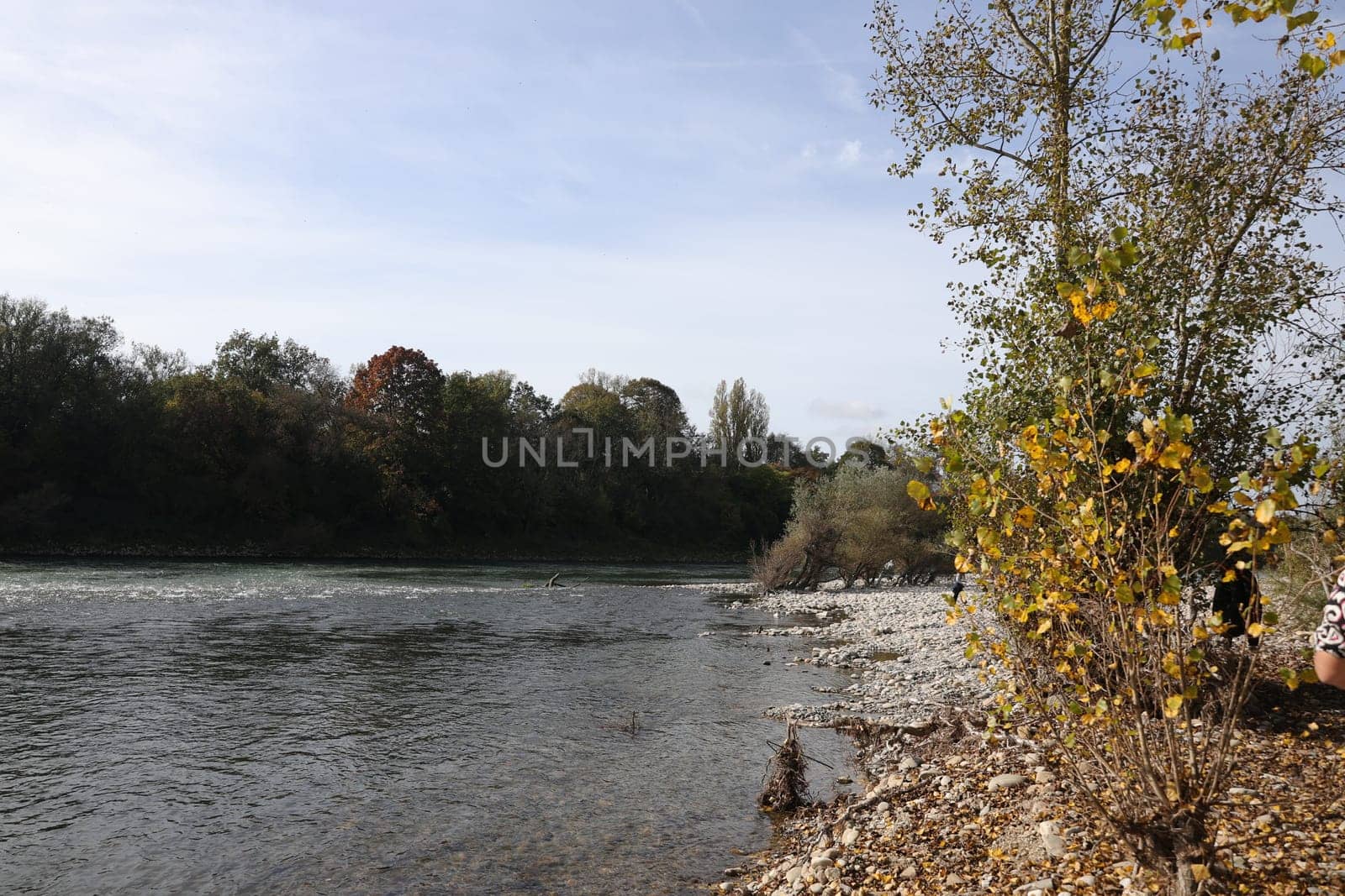Autumn atmosphere at the Isteiner Schwellen on the Rhine near Efringen-Kirchen (Lörrach district). In bright sunshine,numerous excursionists from Germany and abroad took advantage of the beautiful late summer weather on Sunday to take a trip to the Rhine.