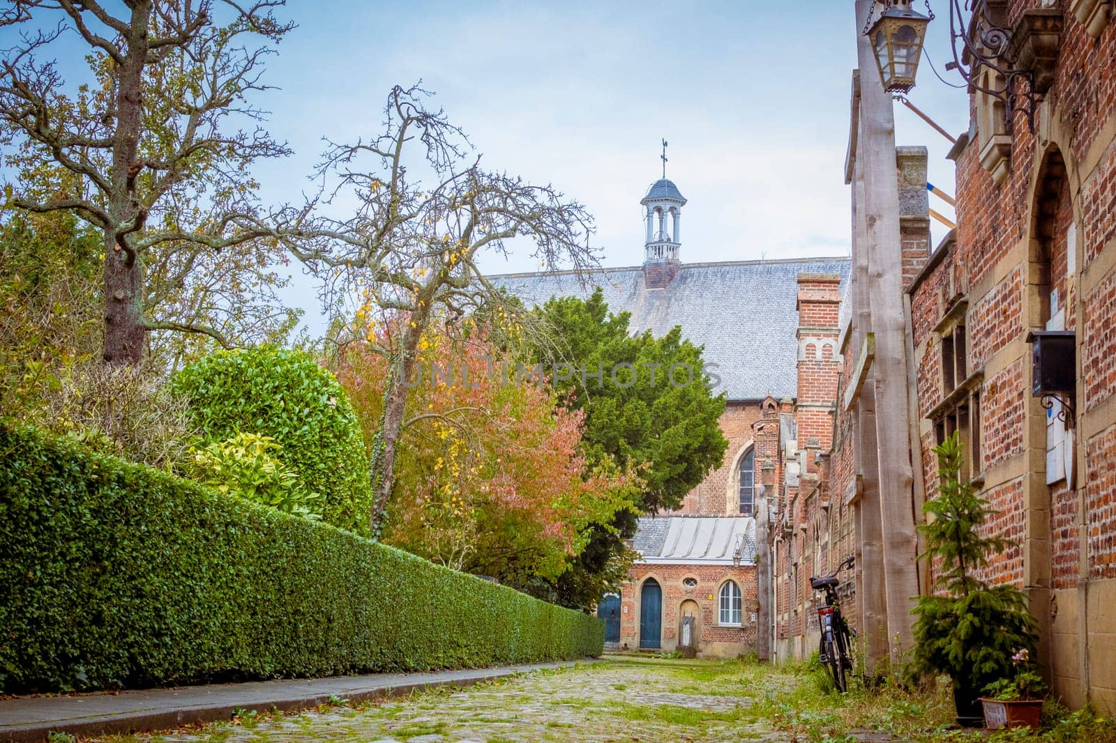 Antwerp, Belgium, October 20th 2024: View on the old beguinage of Antwerp, Belgium