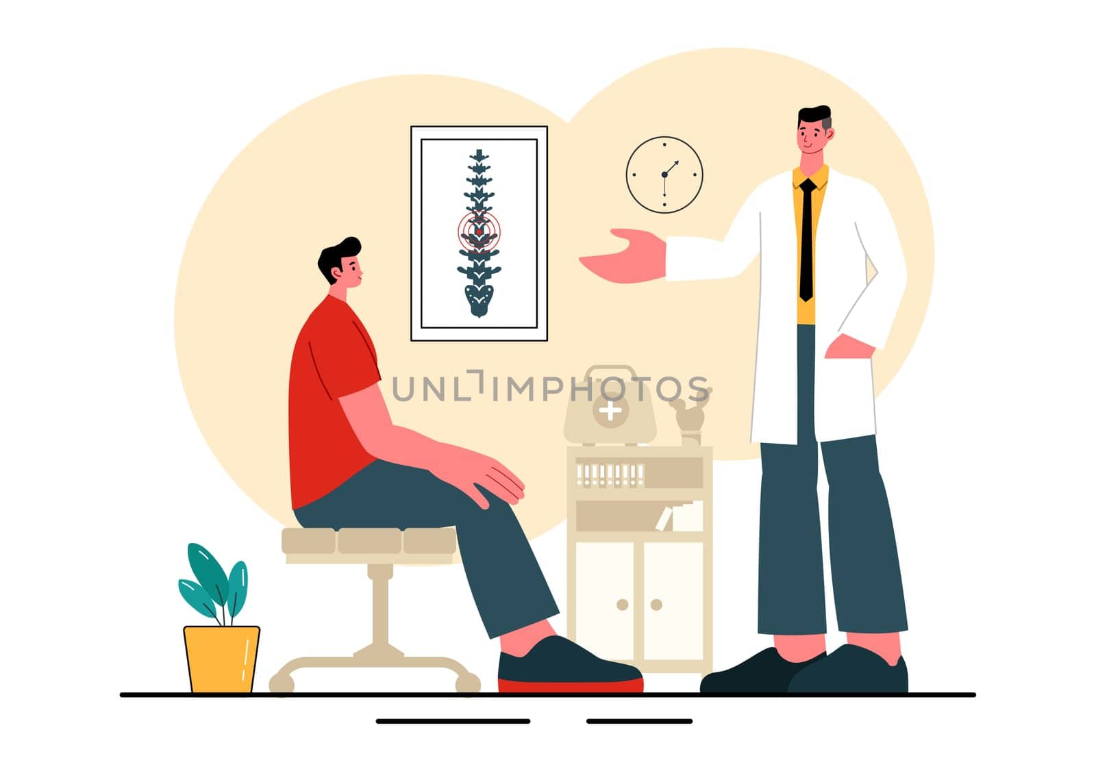 Chiropractor Vector Illustration of a Patient Undergoing Physiotherapy Rehabilitation with an Osteopathy Specialist and Receiving Natural Treatment