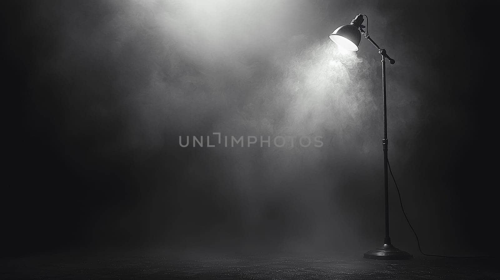 A minimalist image featuring a completely dark black background, illuminated only by a solitary light from a lamp. The striking contrast between light and shadow creates a dramatic and contemplative atmosphere, evoking feelings of solitude, focus, and serenity.