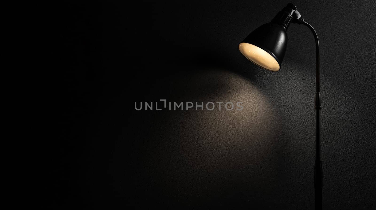 A minimalist image featuring a completely dark black background, illuminated only by a solitary light from a lamp. The striking contrast between light and shadow creates a dramatic and contemplative atmosphere, evoking feelings of solitude, focus, and serenity.