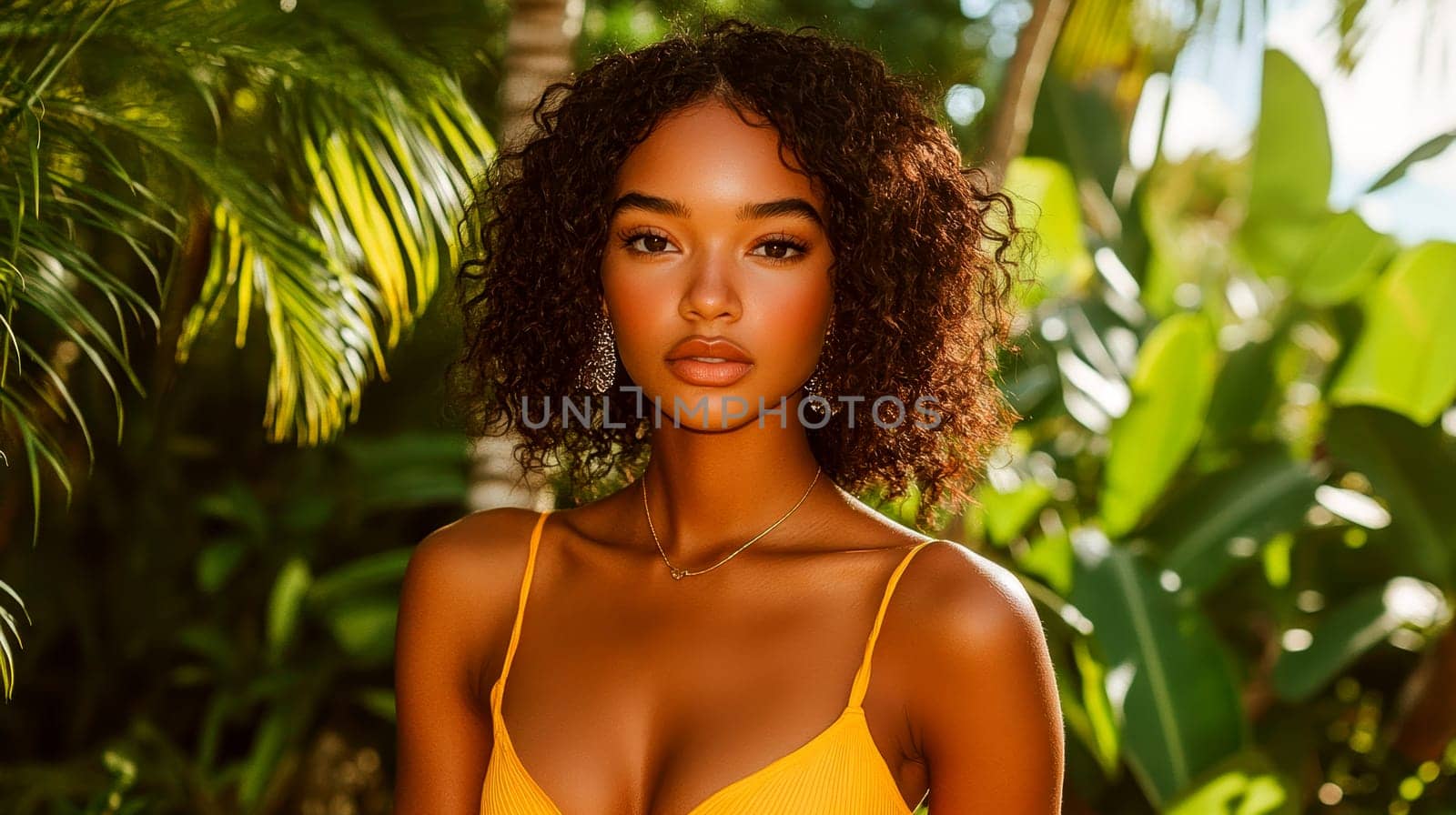An elegant and sophisticated model  wearing a ready-to-wear collection in a vibrant pop art probabilistic color palette.Ai generative.