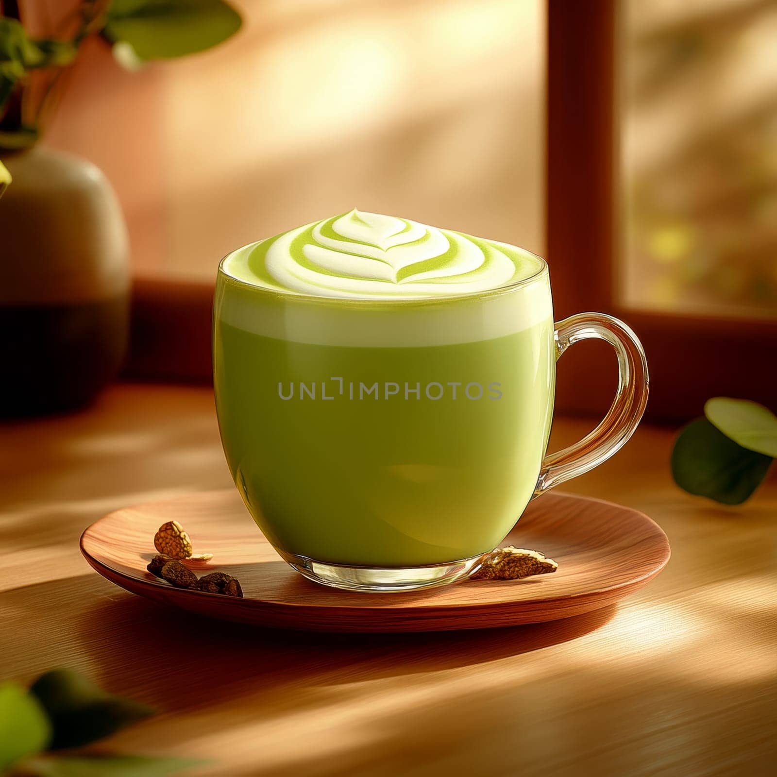 tasty Matcha Latte made from green tea. AI generative.
