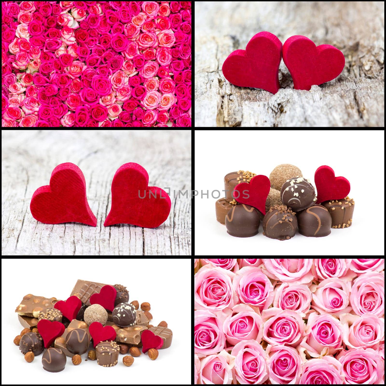 chocolate, roses and hearts - valentines day collage