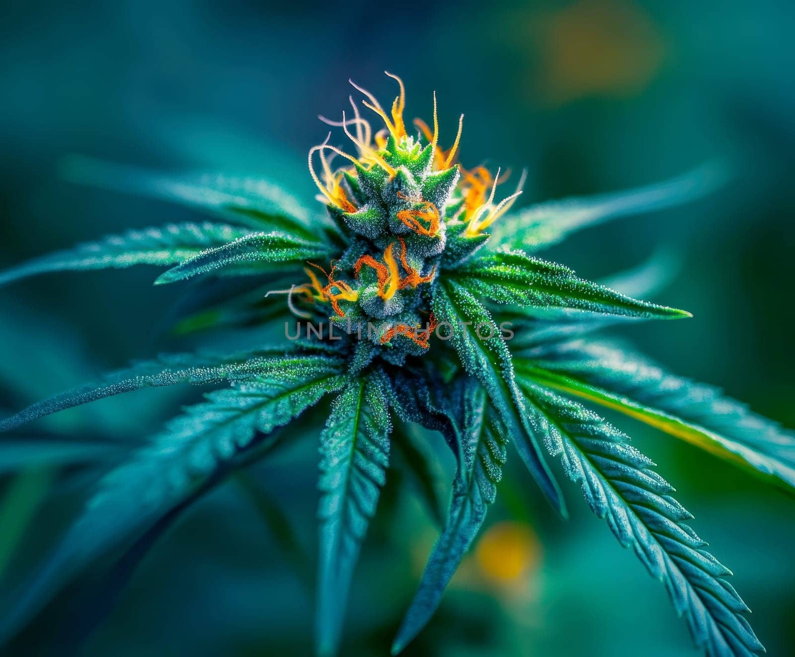green cannabis flowers in full bloom. AI generative.