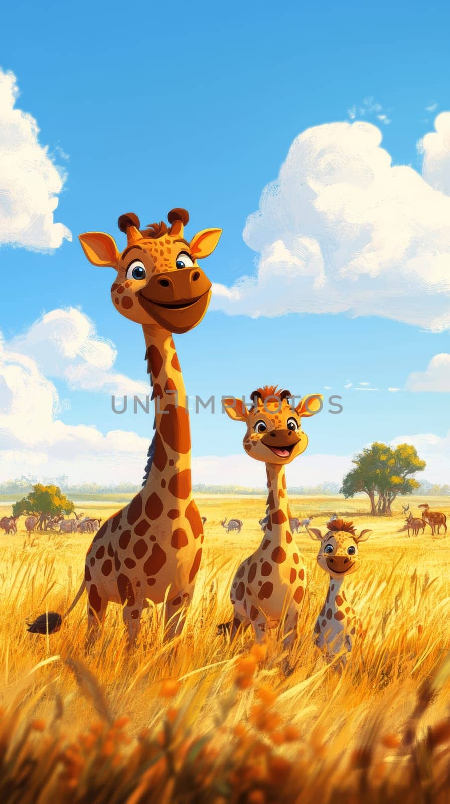 Illustration for children, savannah animals. AI generative.