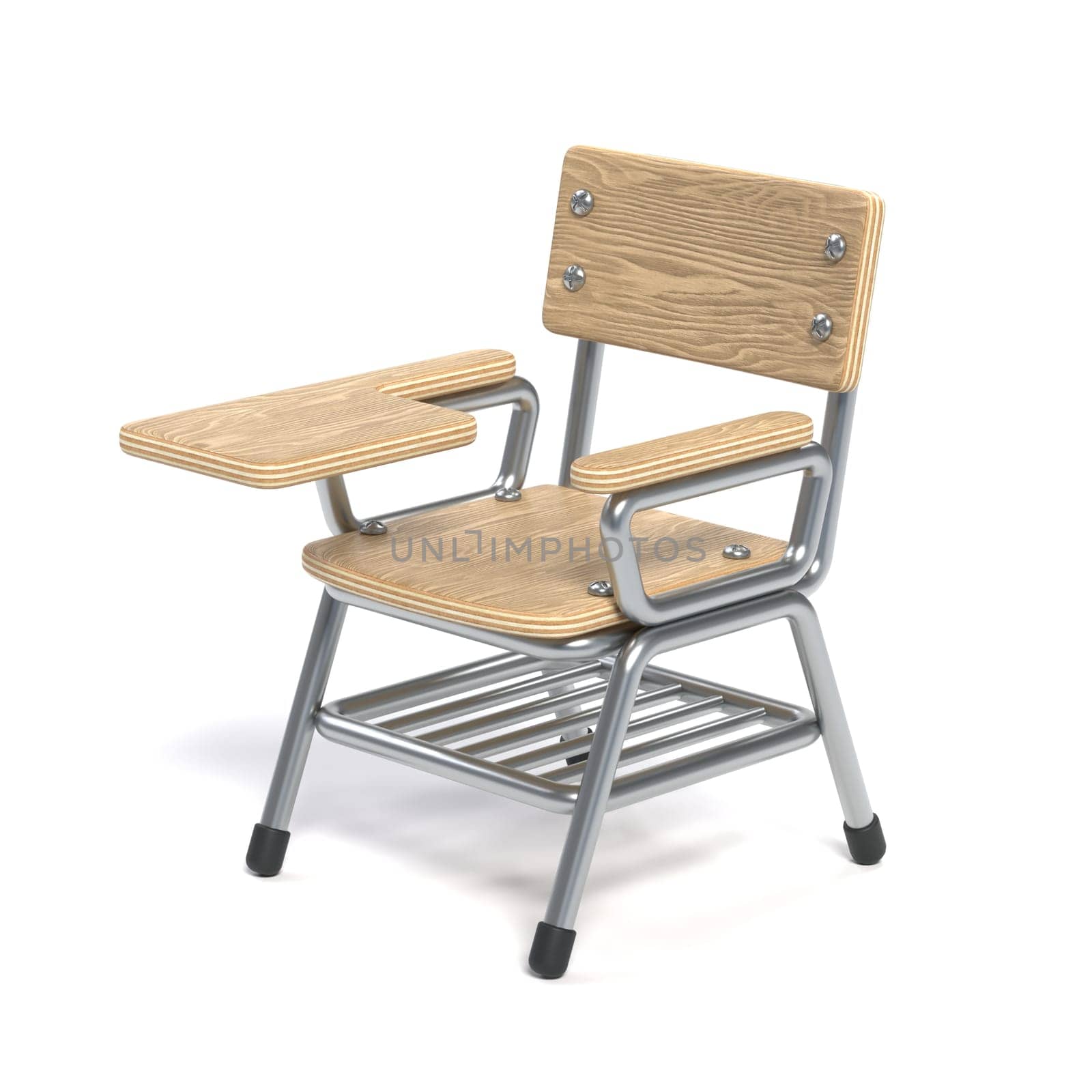 Writing pad student chair 3D rendering illustration isolated on white background
