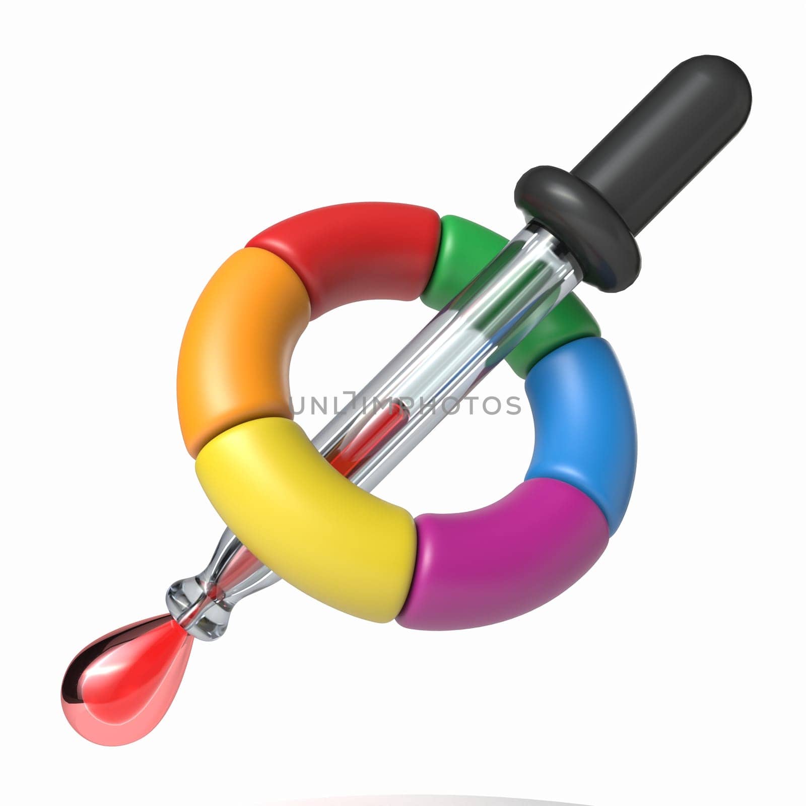 Eyedropper with color wheel 3D rendering illustration isolated on white background