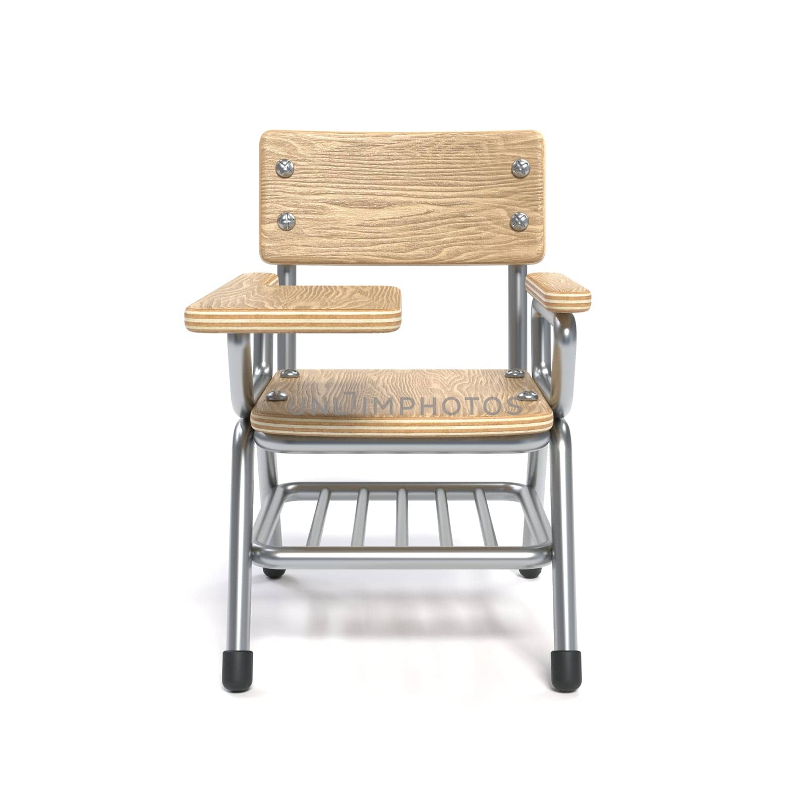 Writing pad student chair Front view 3D rendering illustration isolated on white background