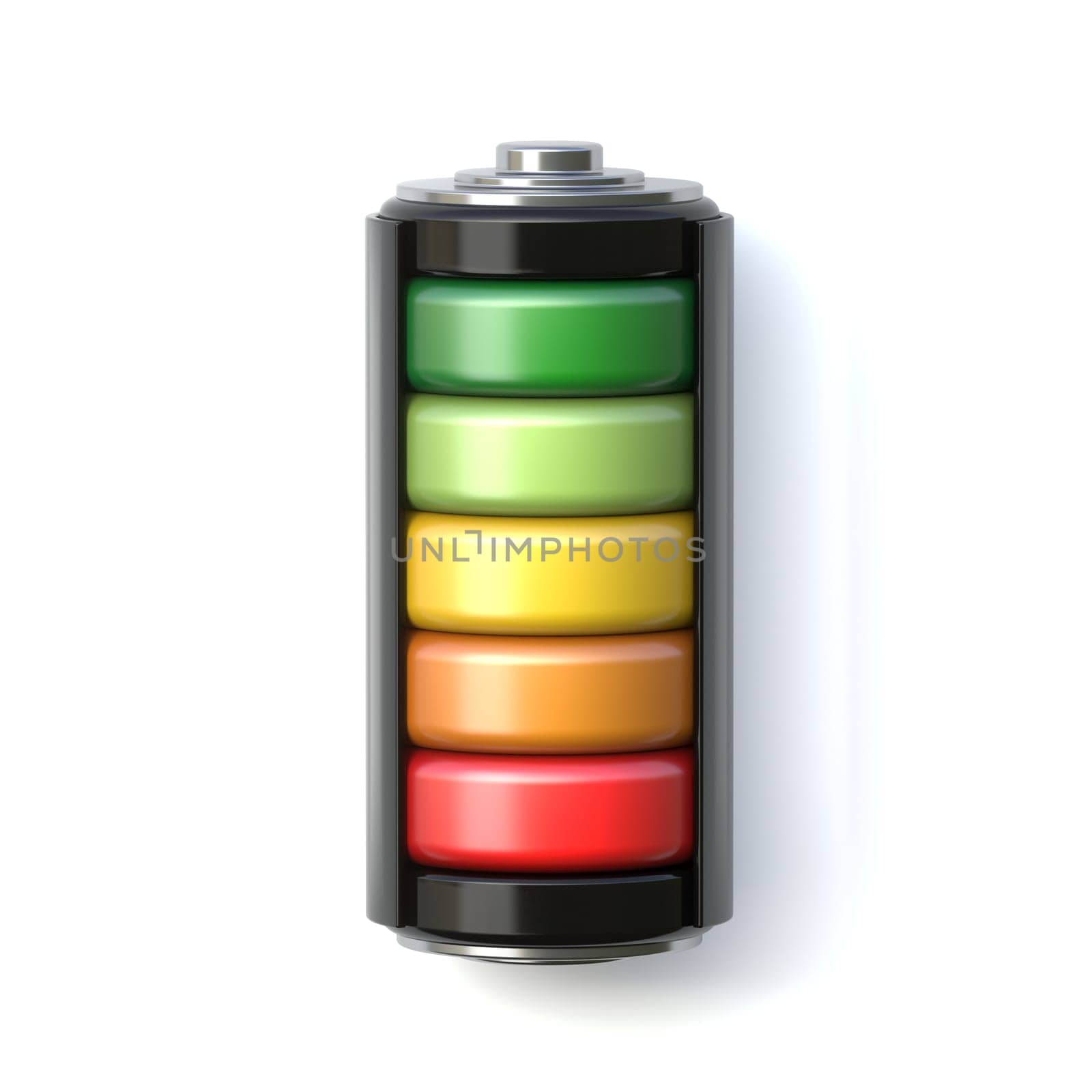 Battery color levels 3D rendering illustration isolated on white background