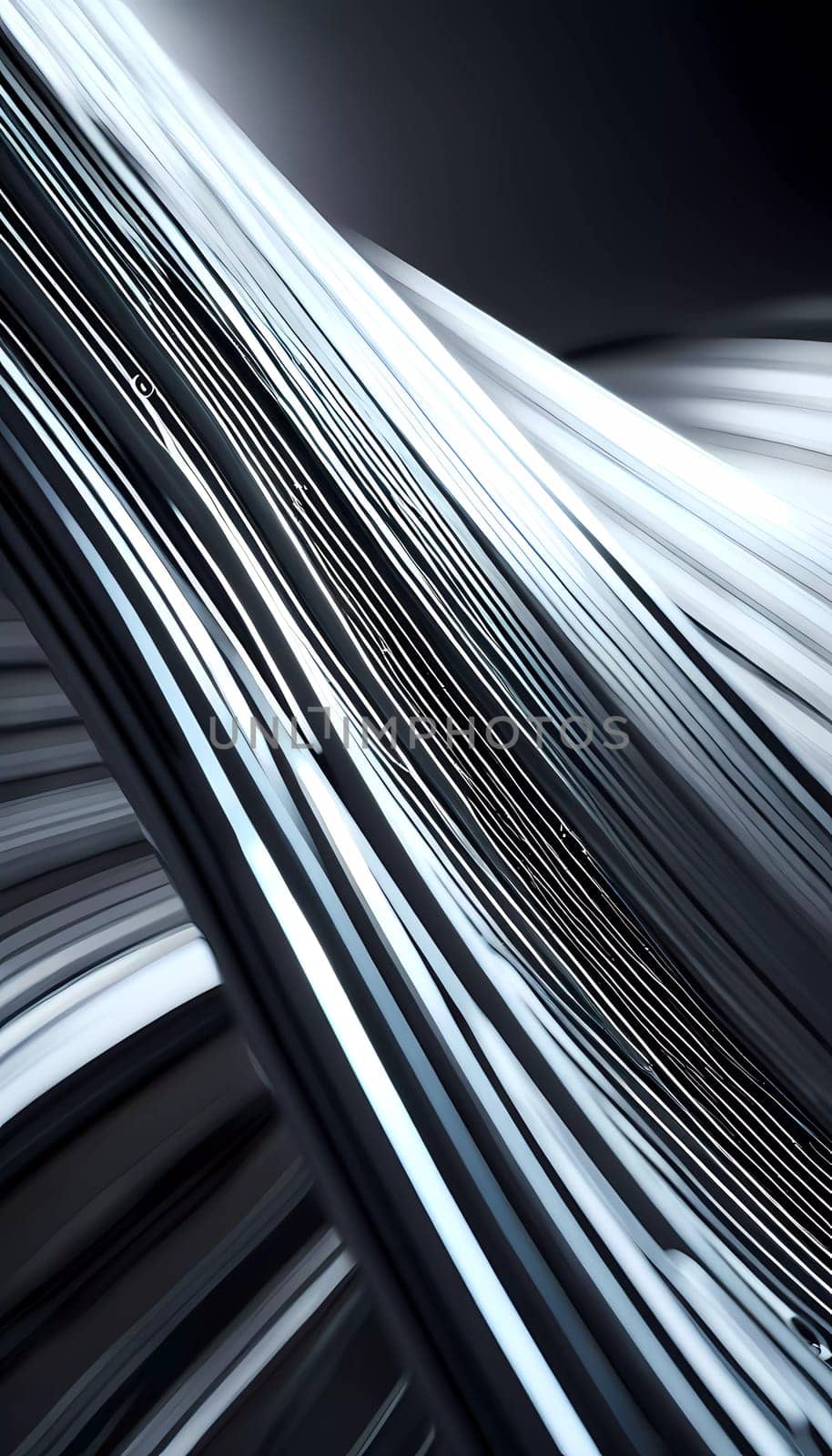Arrangement of smooth gray lines gracefully intertwines against a soft abstract bokeh background, adding depth and allure. Composition invites the viewer to explore its fluid design. Generative AI.