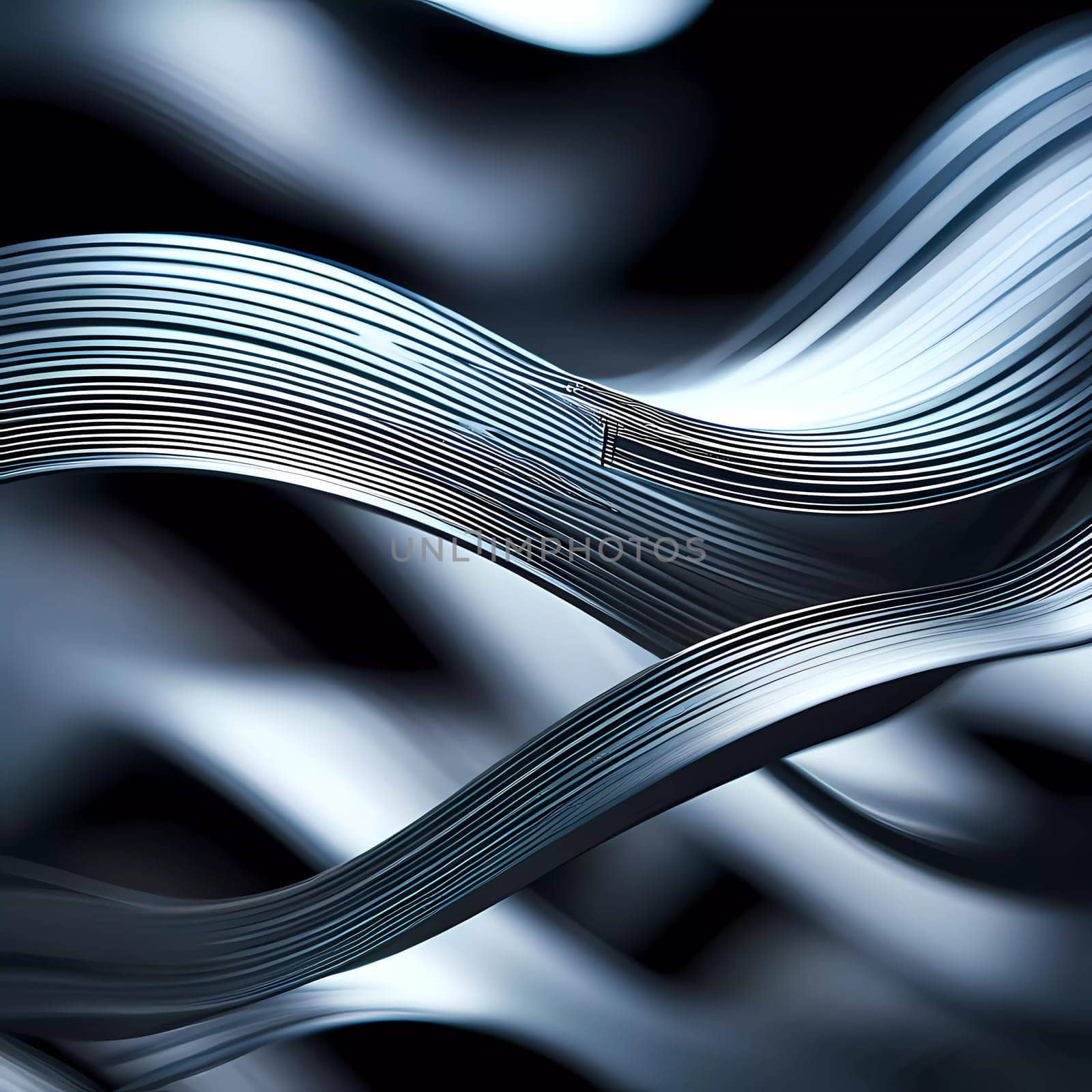 Arrangement of smooth gray lines gracefully intertwines against a soft abstract bokeh background, adding depth and allure. Composition invites the viewer to explore its fluid design. Generative AI.