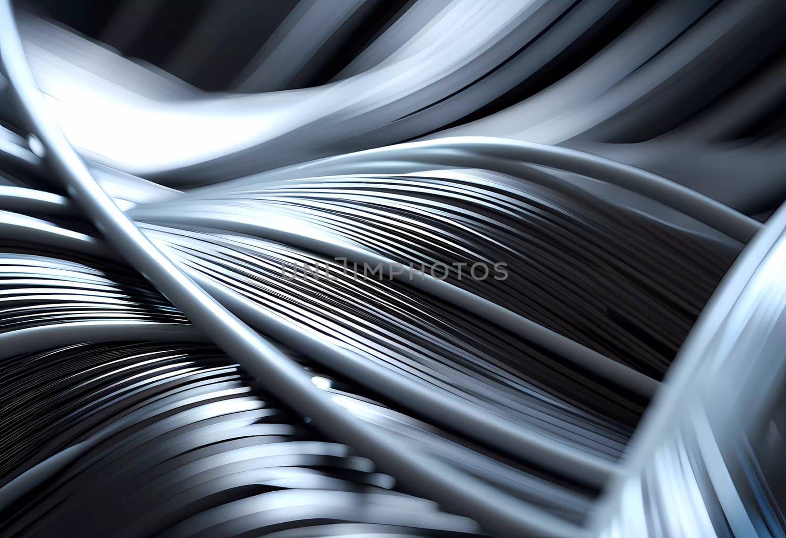 Arrangement of smooth gray lines gracefully intertwines against a soft abstract bokeh background, adding depth and allure. Composition invites the viewer to explore its fluid design. Generative AI.