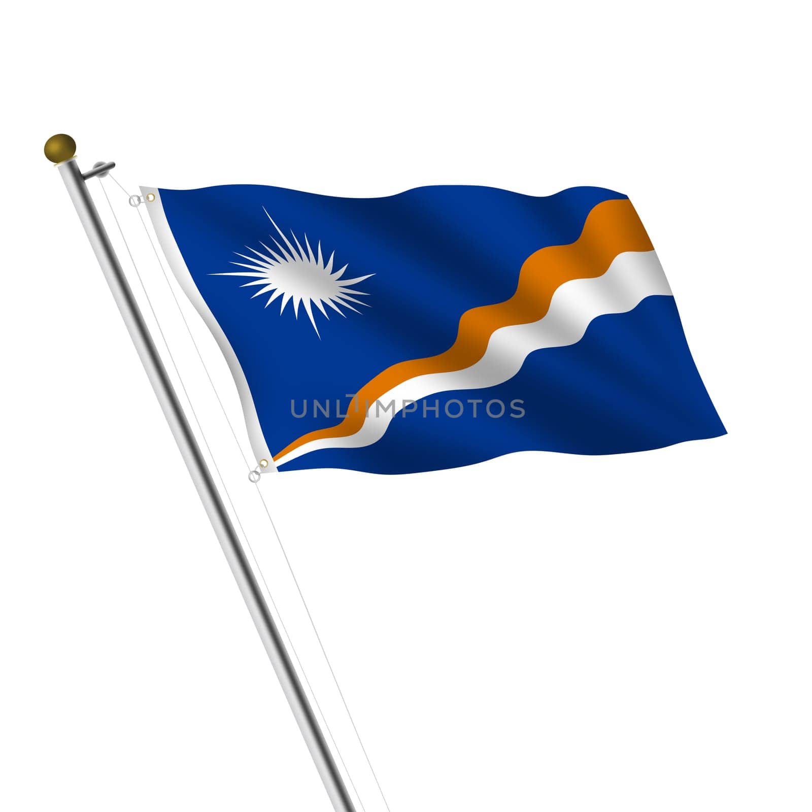 A Marshall Islands Flagpole 3d illustration on white with clipping path
