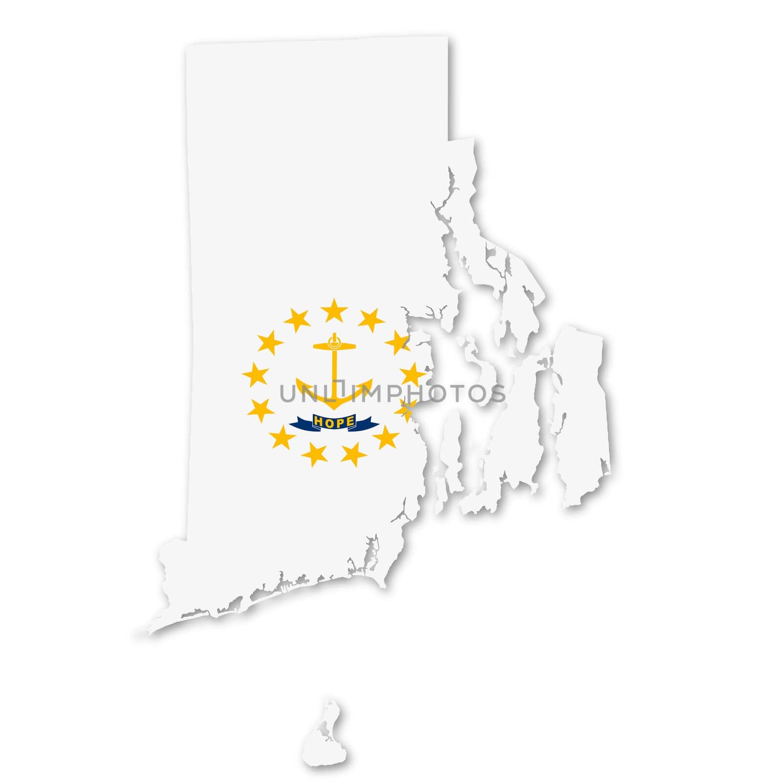 A Rhode Island State Flag Map Illustration with clipping path