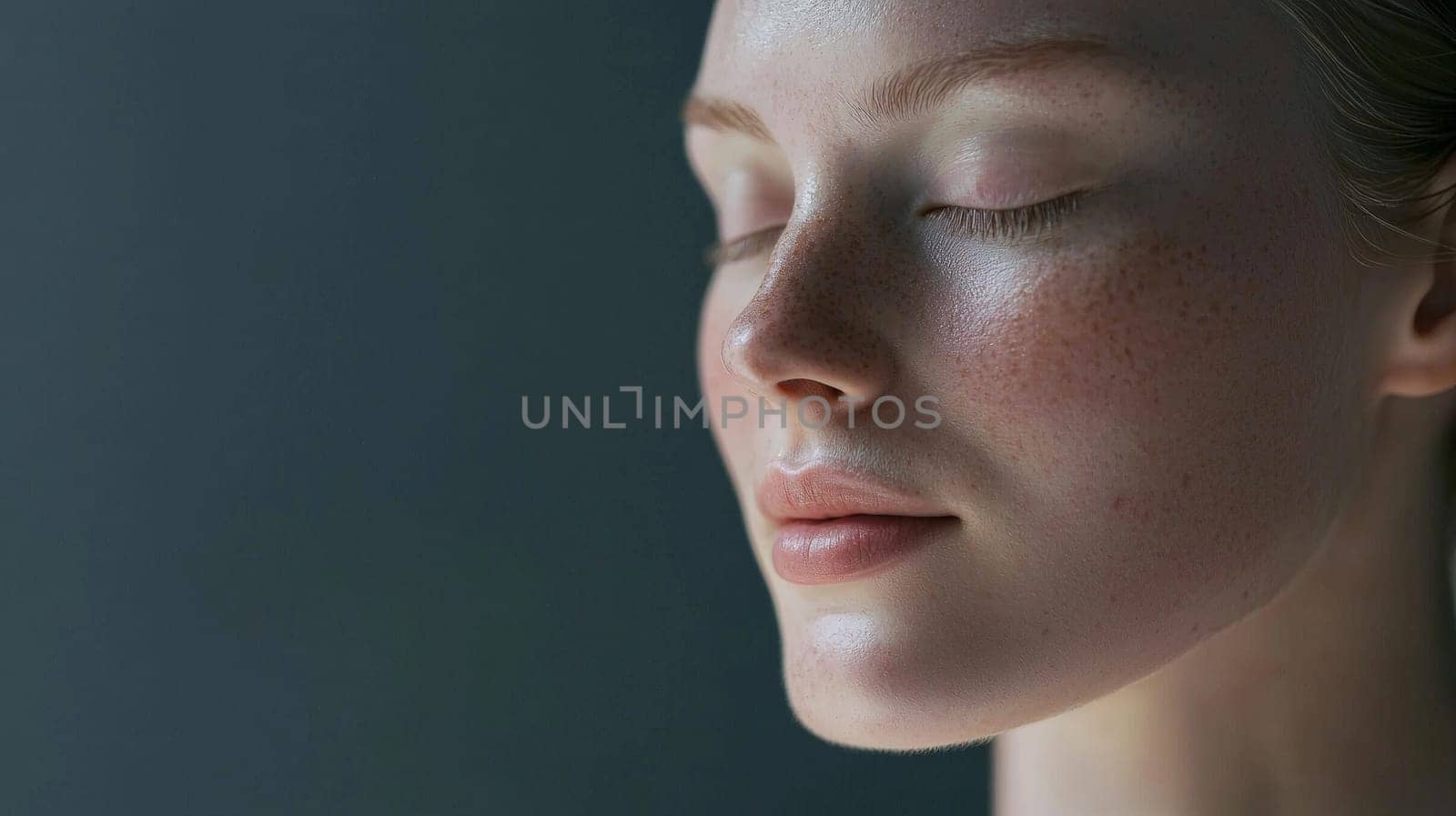 A detailed and realistic close-up of a woman performing her skincare routine in a serene, naturally lit setting. The image captures the essence of Scandinavian minimalism, emphasizing simplicity, natural beauty, and self-care, with soft lighting highlighting the textures of the skin in a relaxed environment. Perfect for promoting wellness, beauty, and self-care.