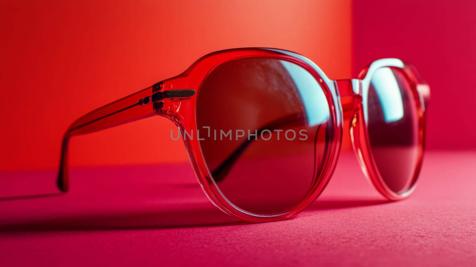 Retro sunglasses on light pastel background with bright colors and shadows, AI Generated