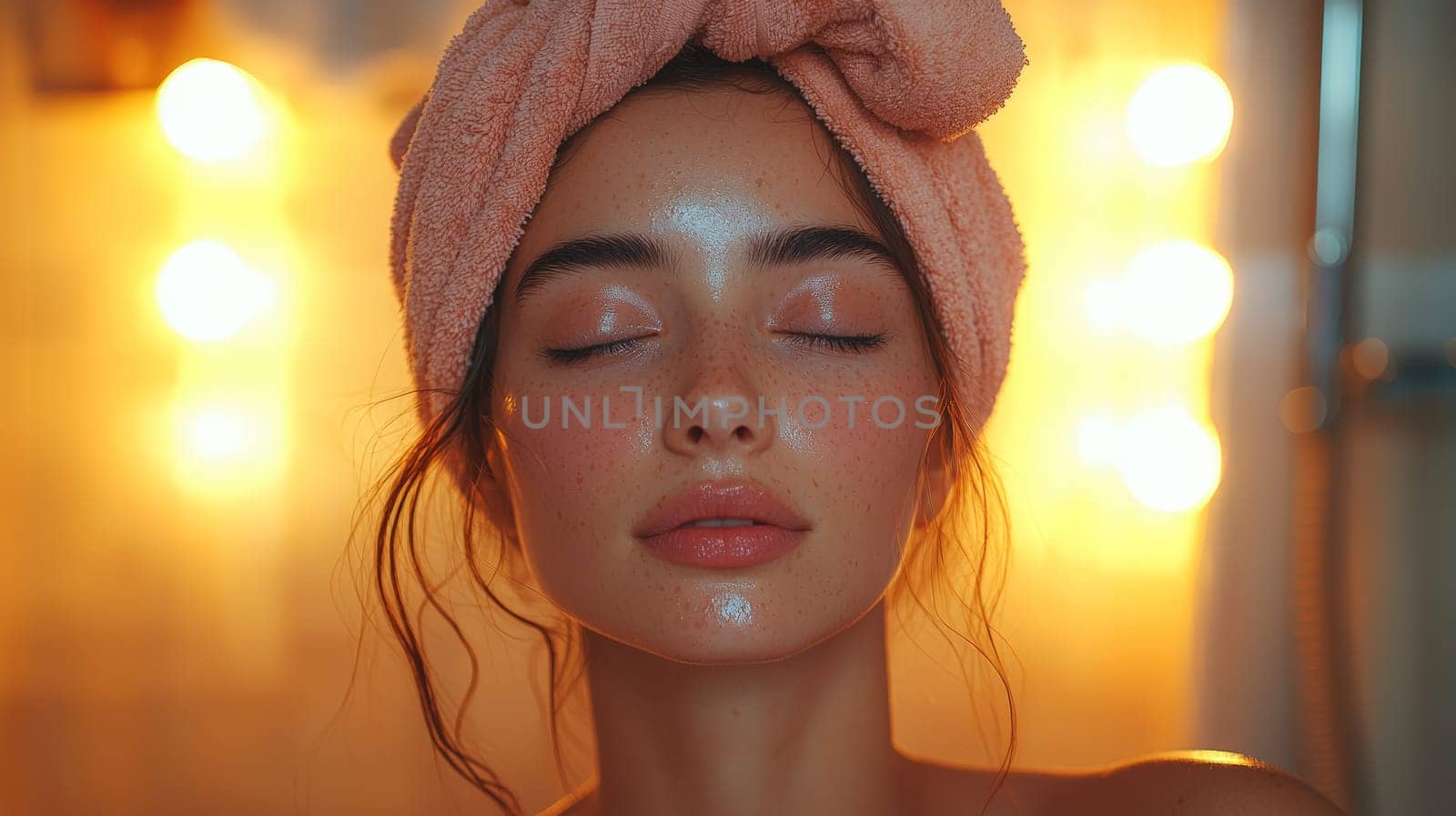 A detailed and realistic close-up of a woman performing her skincare routine in a serene, naturally lit setting. The image captures the essence of Scandinavian minimalism, emphasizing simplicity, natural beauty, and self-care, with soft lighting highlighting the textures of the skin in a relaxed environment. Perfect for promoting wellness, beauty, and self-care.