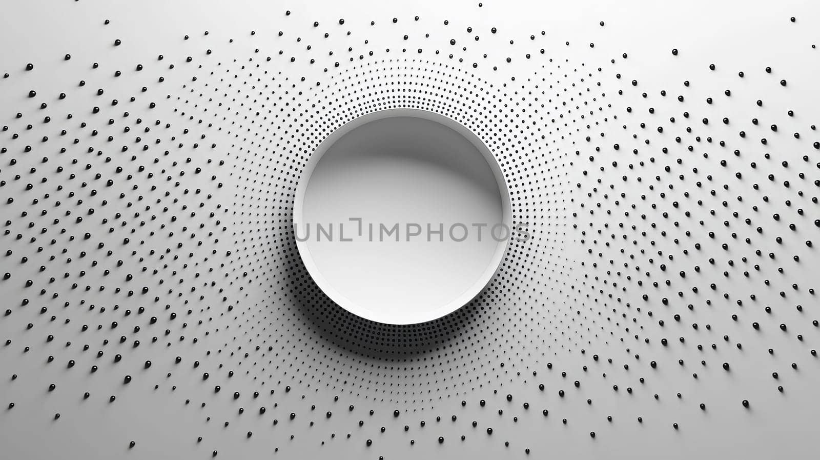 A simple and elegant design featuring a white quotation mark centered within a field of black dots. The minimalistic layout utilizes whitespace and negative space to emphasize the quote, creating a clean and modern aesthetic.