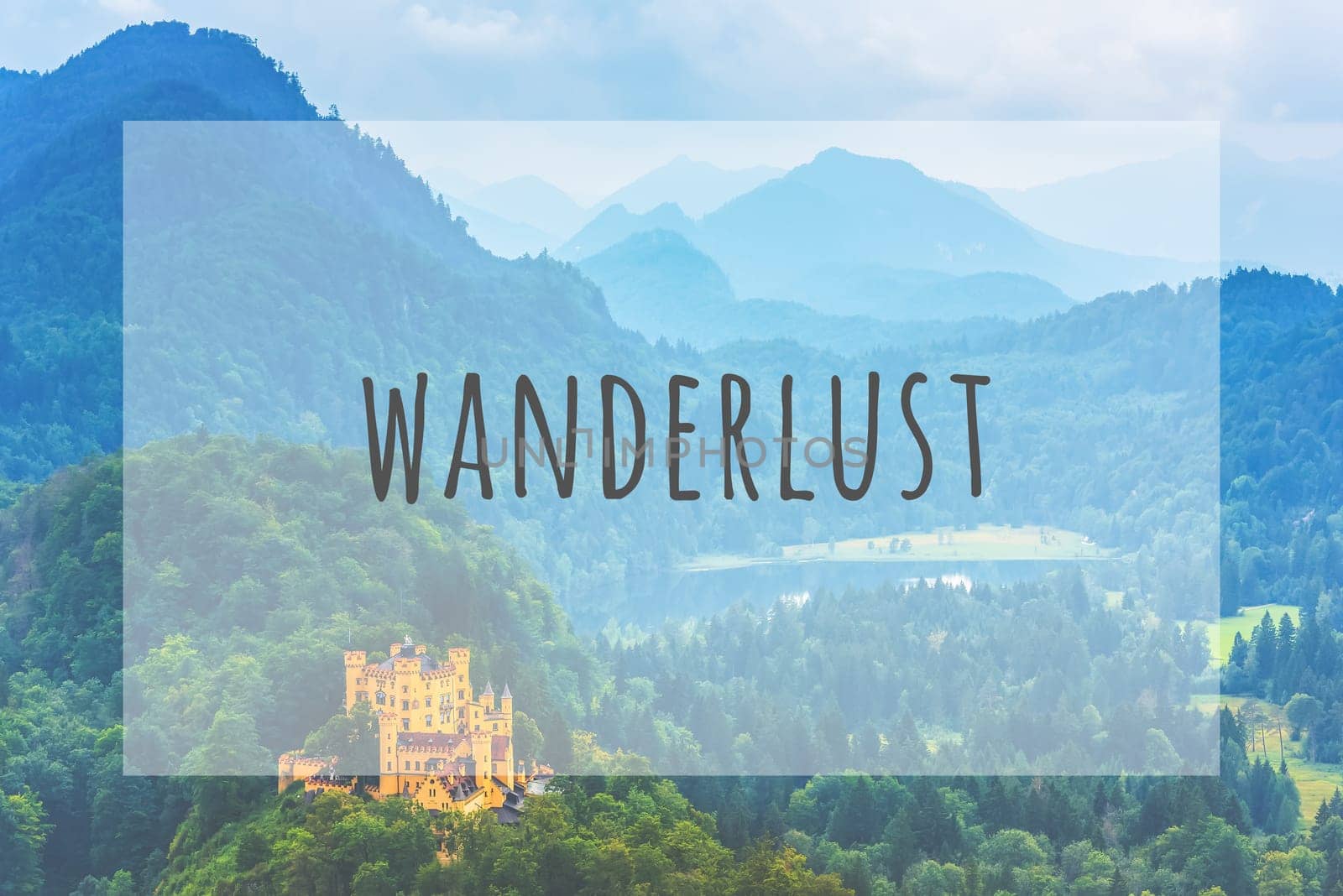Inspirational typographic quote wanderlust. Travel vacations tourism adventure road trip concept