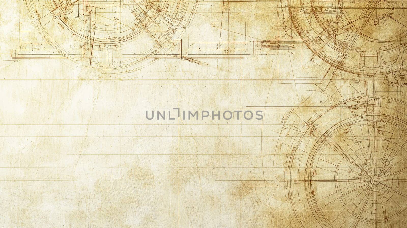 A soft beige and brown-toned vintage blueprint background featuring faint grid lines and intricate mechanical drawings, reminiscent of early 20th-century engineering designs. Old drafting tools, like compasses and rulers, are placed on the paper, evoking a sense of craftsmanship. The subtle wear and tear, combined with atmospheric lighting, adds a nostalgic touch to this historical engineering design.