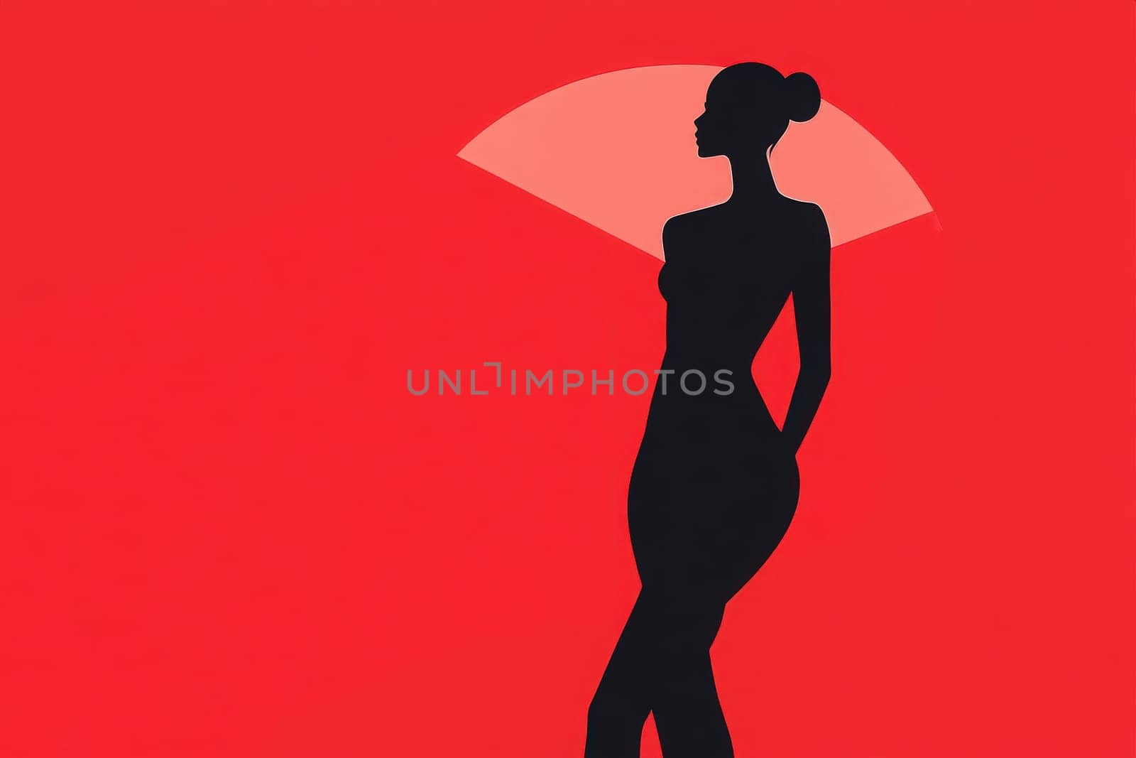 A stylish silhouette stands gracefully against a bold red backdrop, embodying minimalist fashion. The clean design emphasizes form and elegance, creating a striking visual statement.