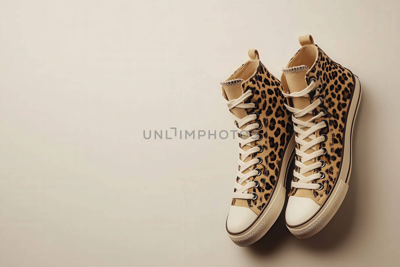 The trendy leopard print sneakers are positioned neatly against a light background, highlighting unique footwear styles. Perfect for those who appreciate bold fashion statements.