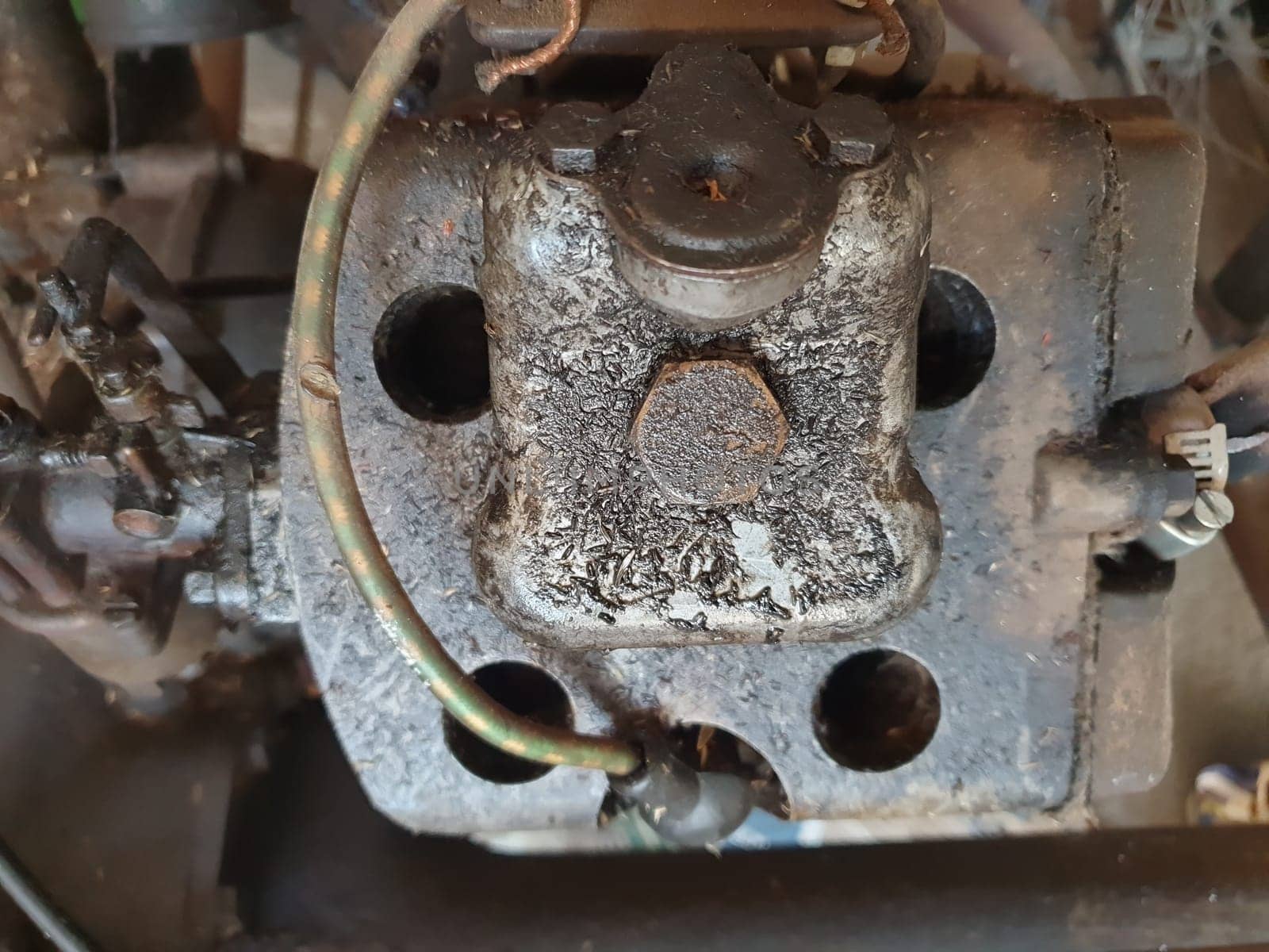 dirty old industrial lawn mower machine engine